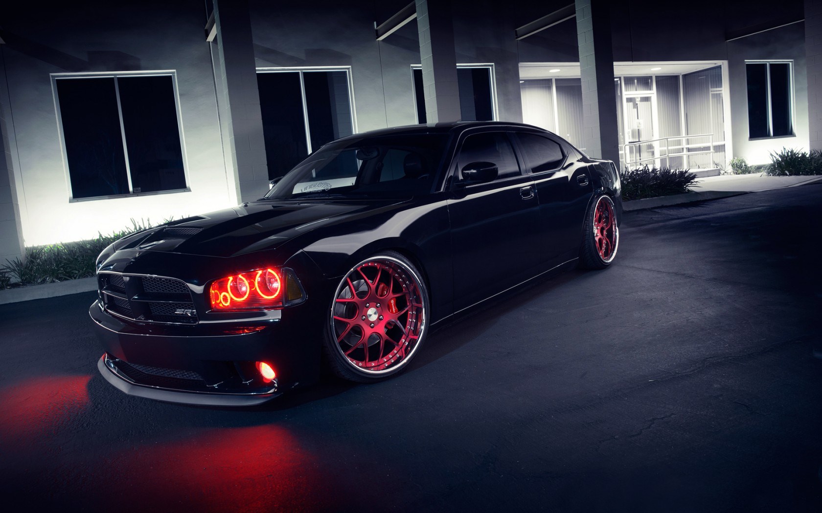 Dodge Charger Srt8 Black Red Wheels Lights Wallpaper