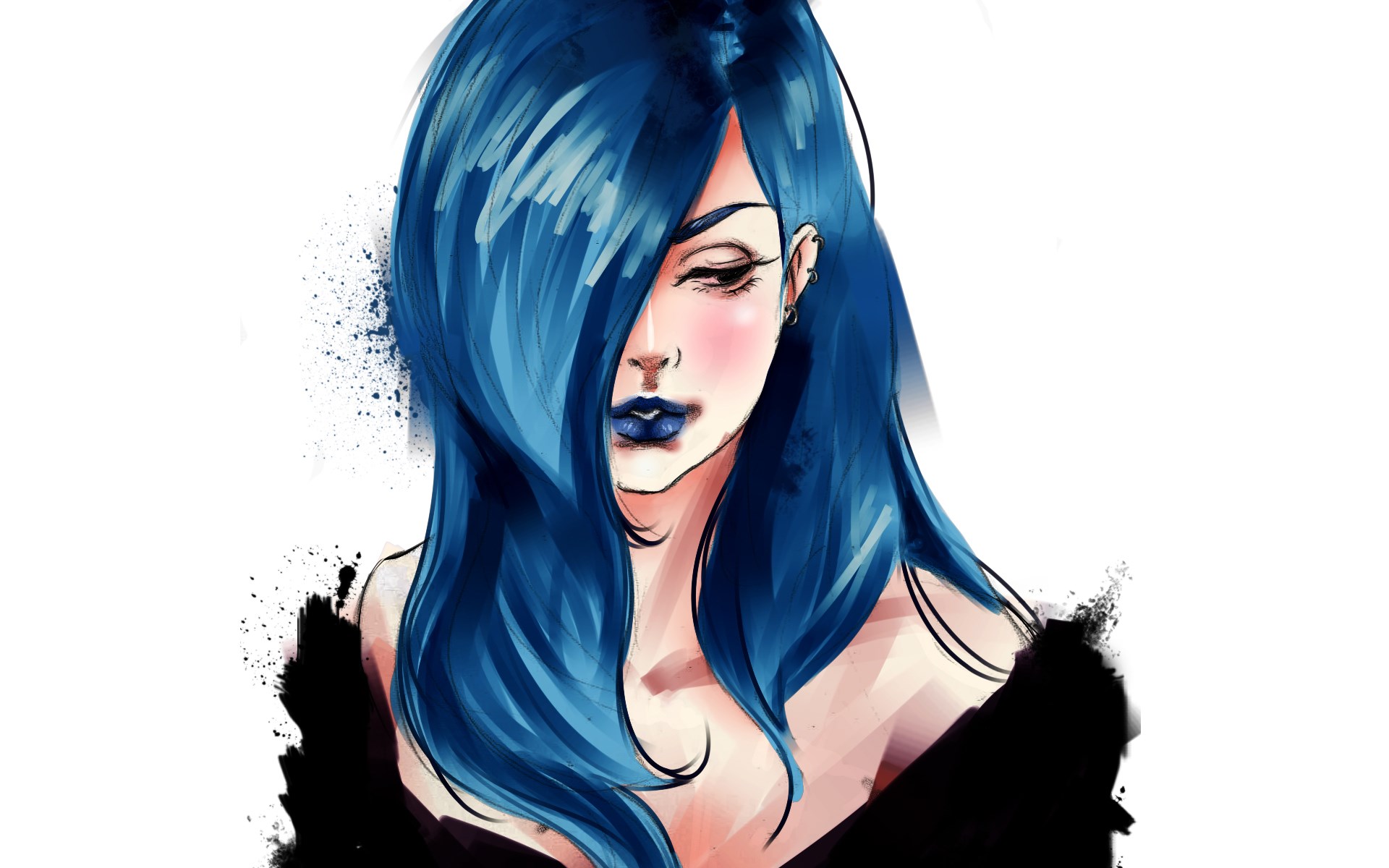 Girl Drawing Blue Hair Wallpaper 1920x1200 9306