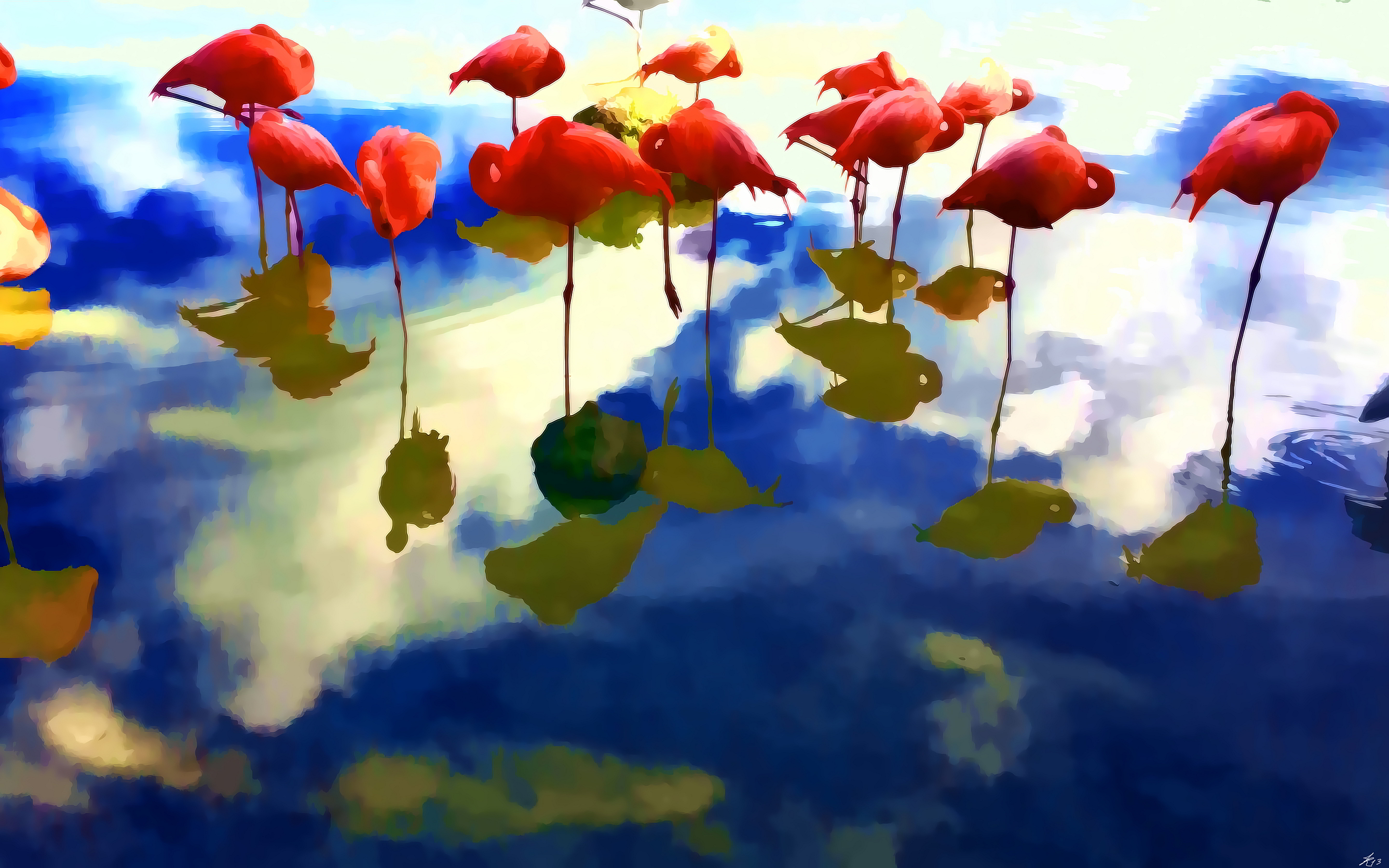 Abstract flamingos art