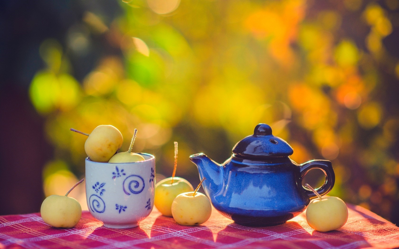 Apples Cup Teapot Table Autumn