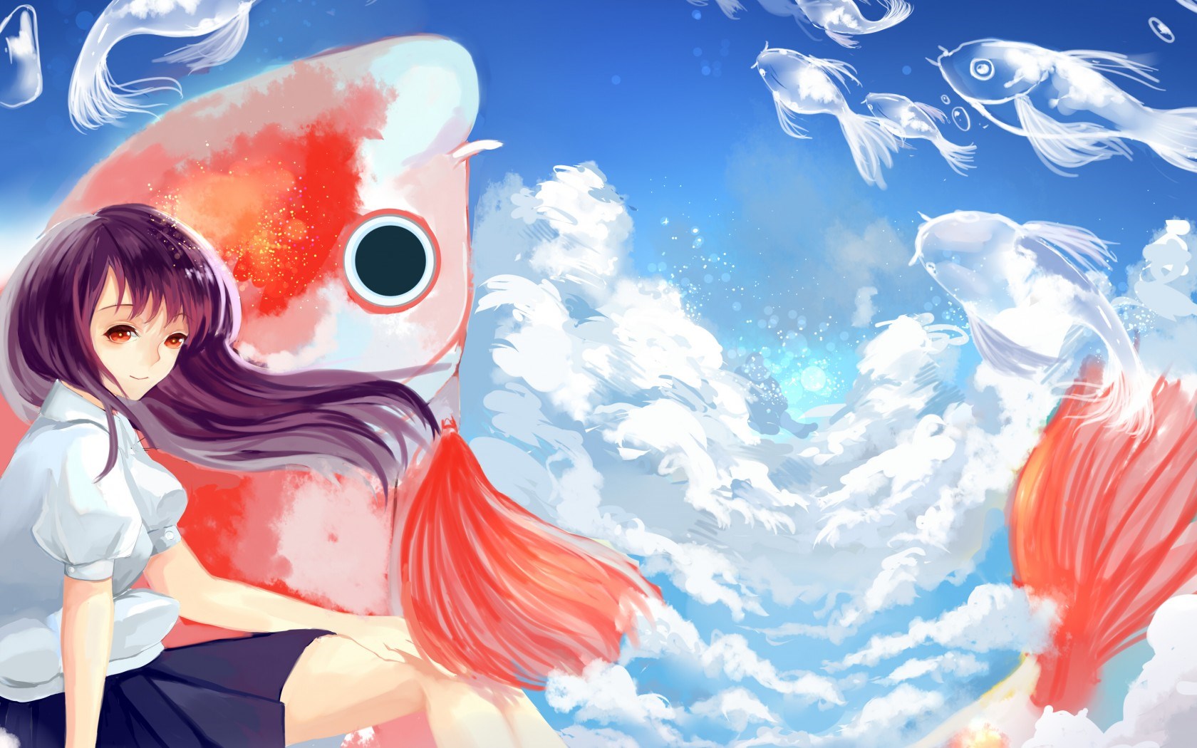 Art Girl Fish Sky Anime
