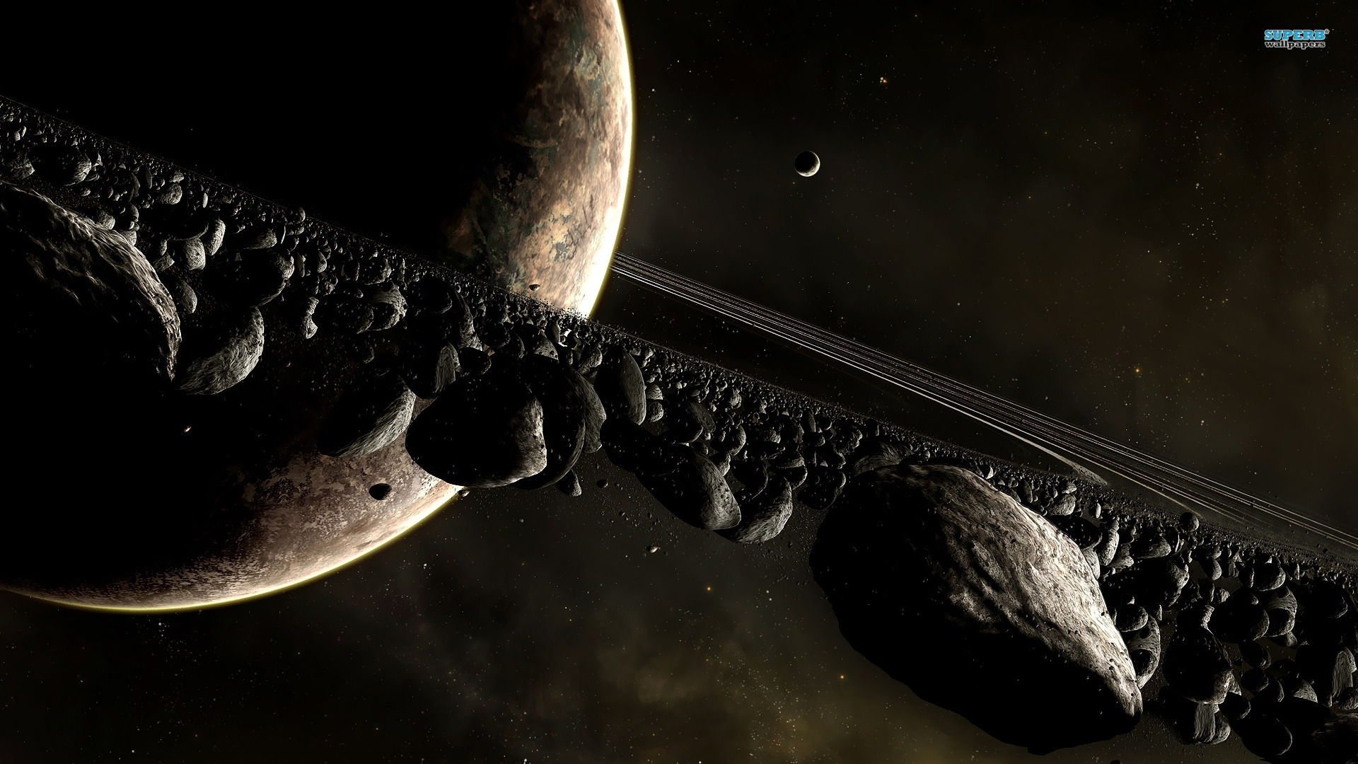 Planets and asteroids wallpaper 1920x1080