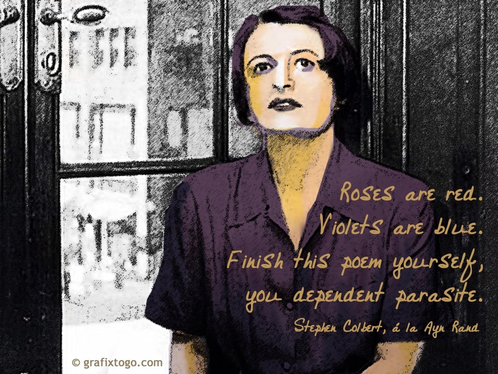 When Stephen Colbert made a Valentine's Day joke at Ayn Rand's expense, I decided to illustrate it. I found an old photo of Ayn, added sketch details and ...