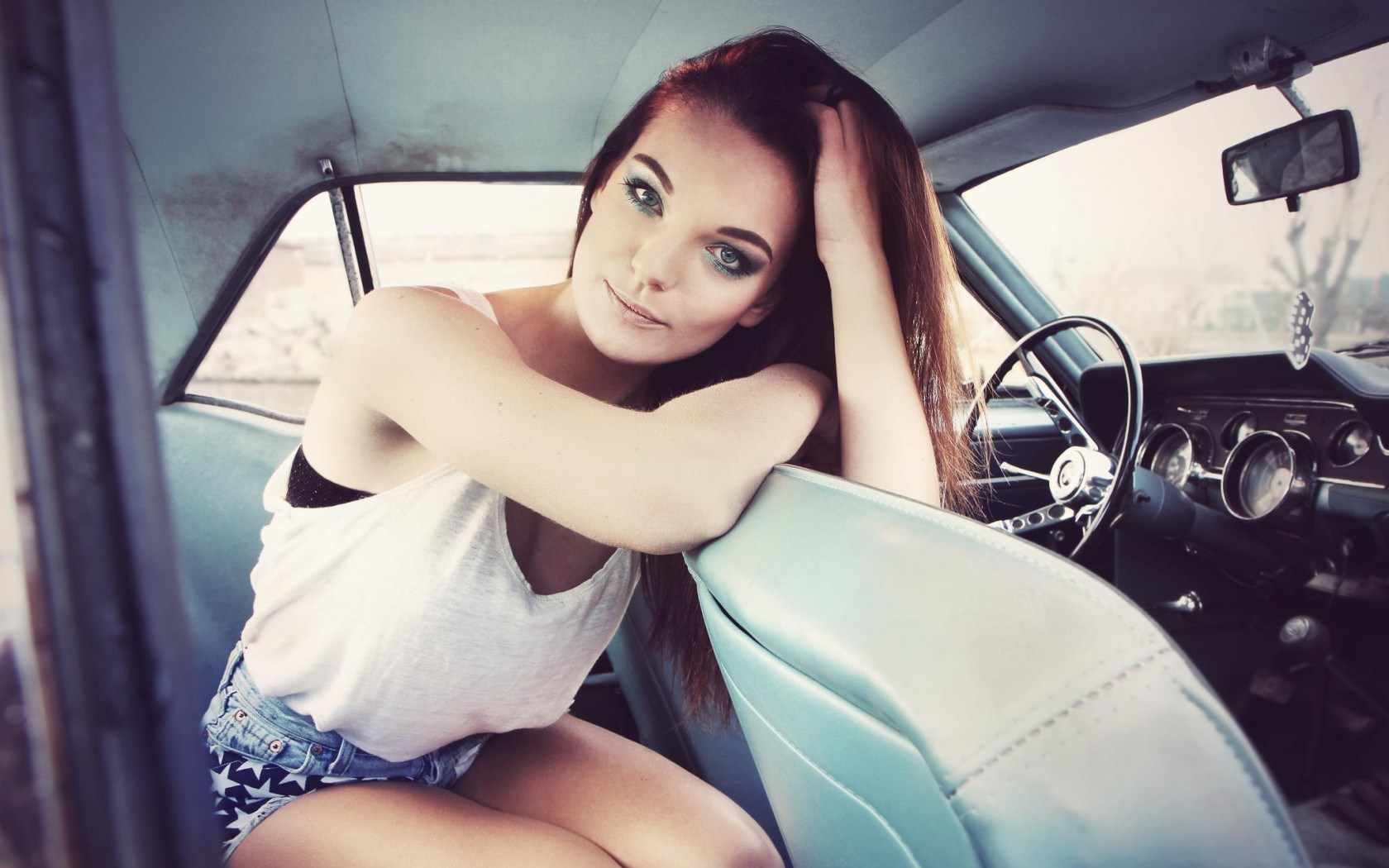 Beautiful Girl Model Car Mustang Mood