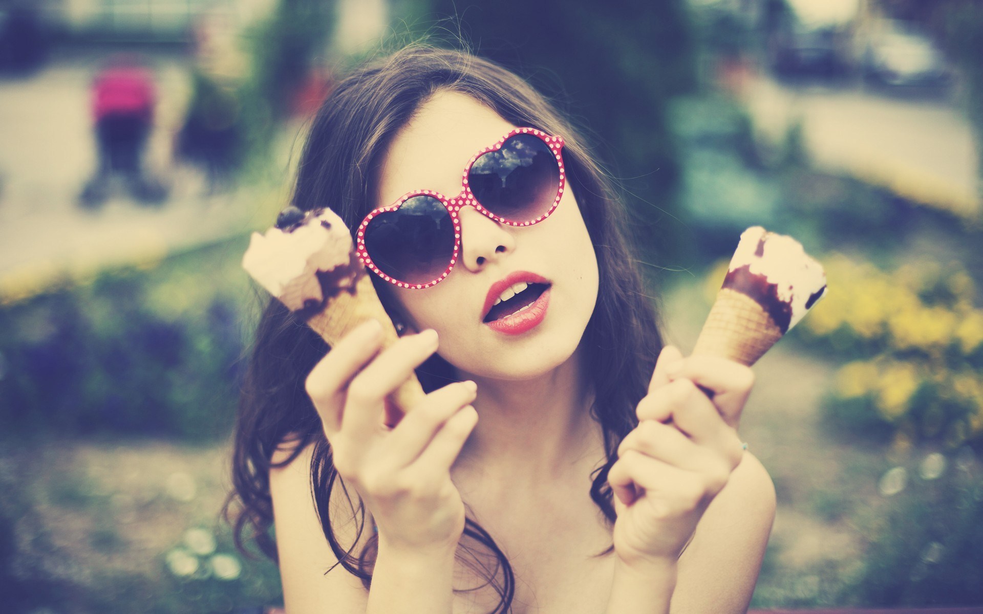 Beautiful Girl Sunglasses Ice Cream Photo