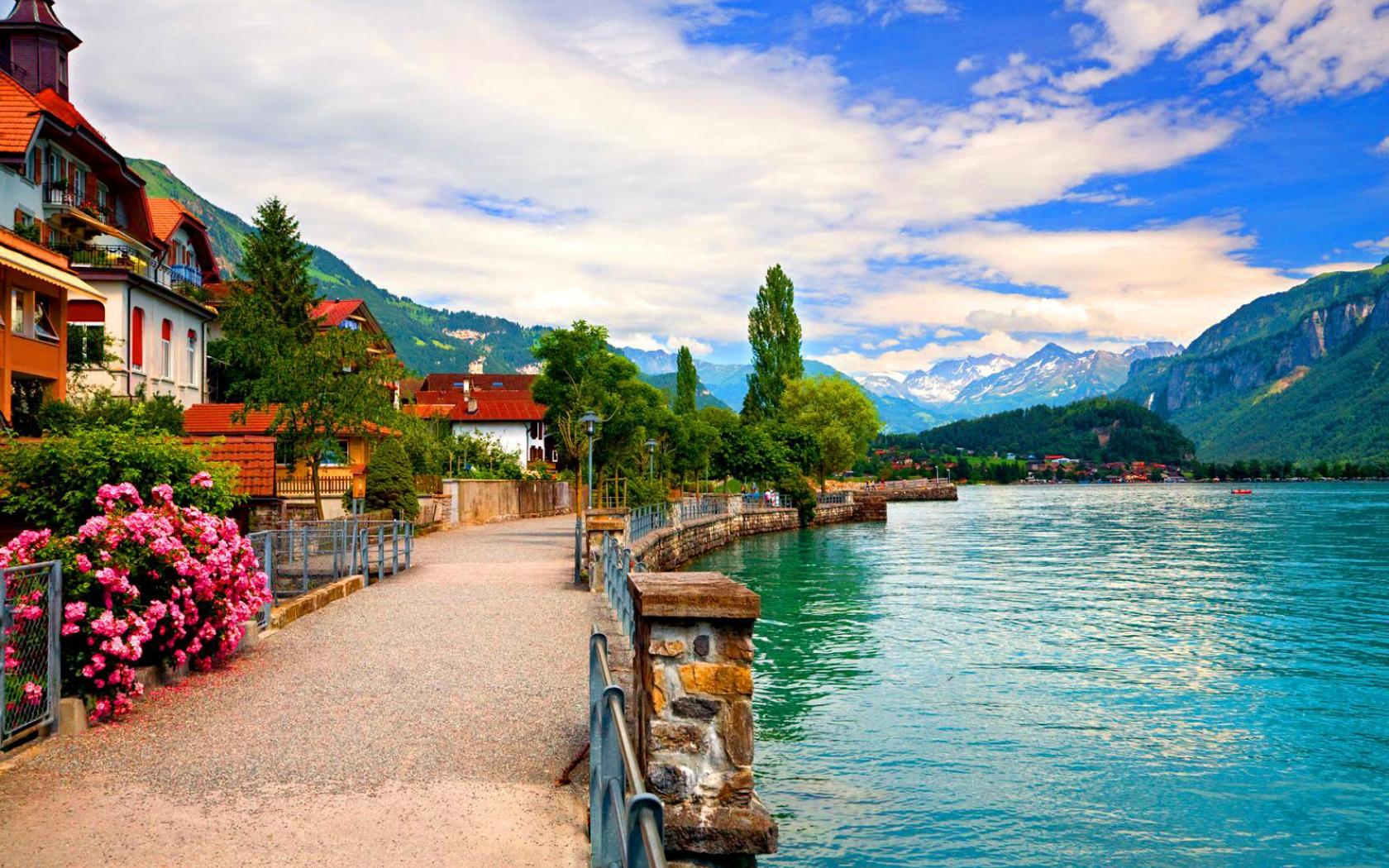 Wallpaper Tags: view lovely lake capital nice beautiful shore dock flowers water peaceful bern town quiet pretty blue beauty mountain reflection nature ...