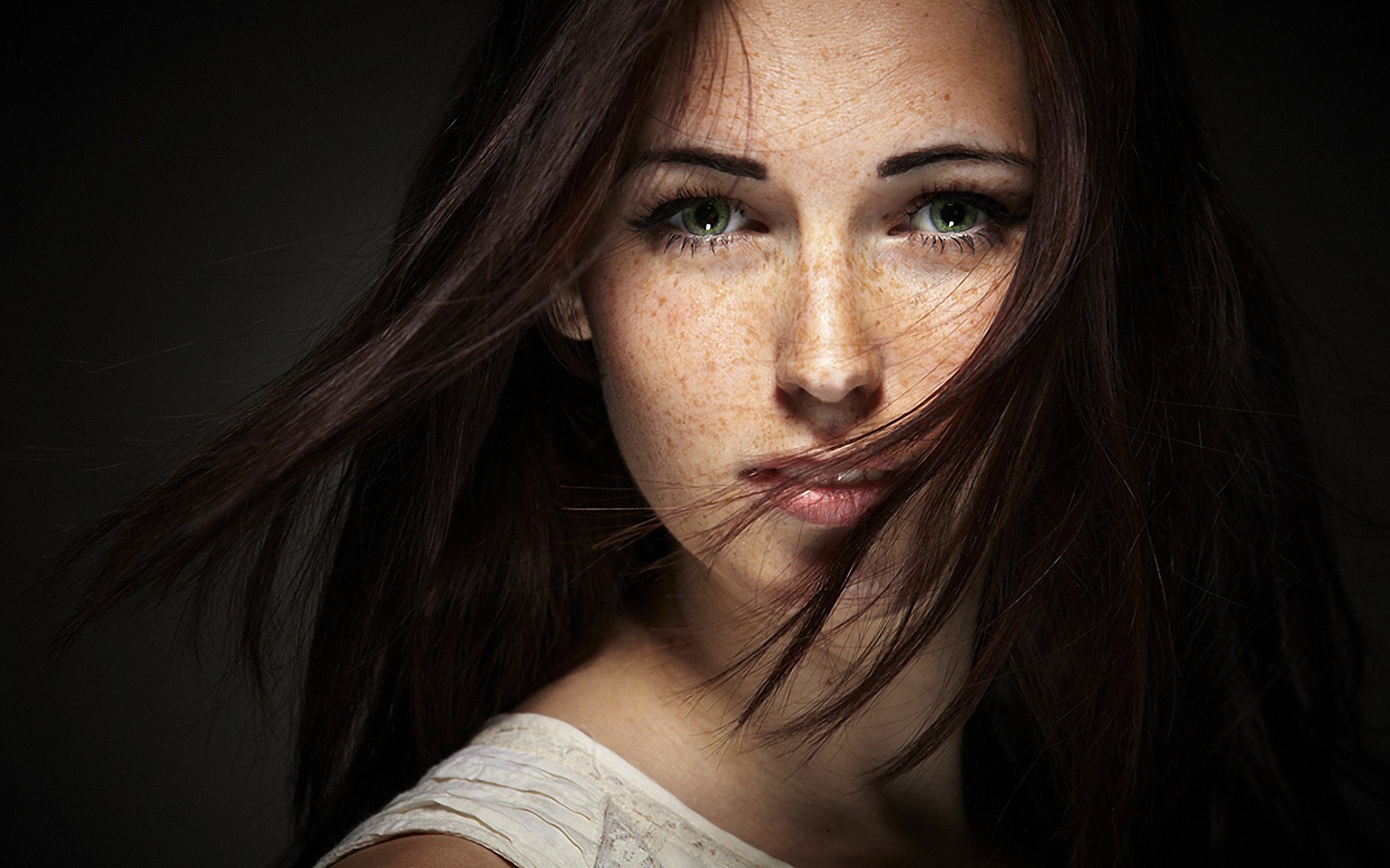 Beauty Girl Freckles Green Eyes Portrait Photo