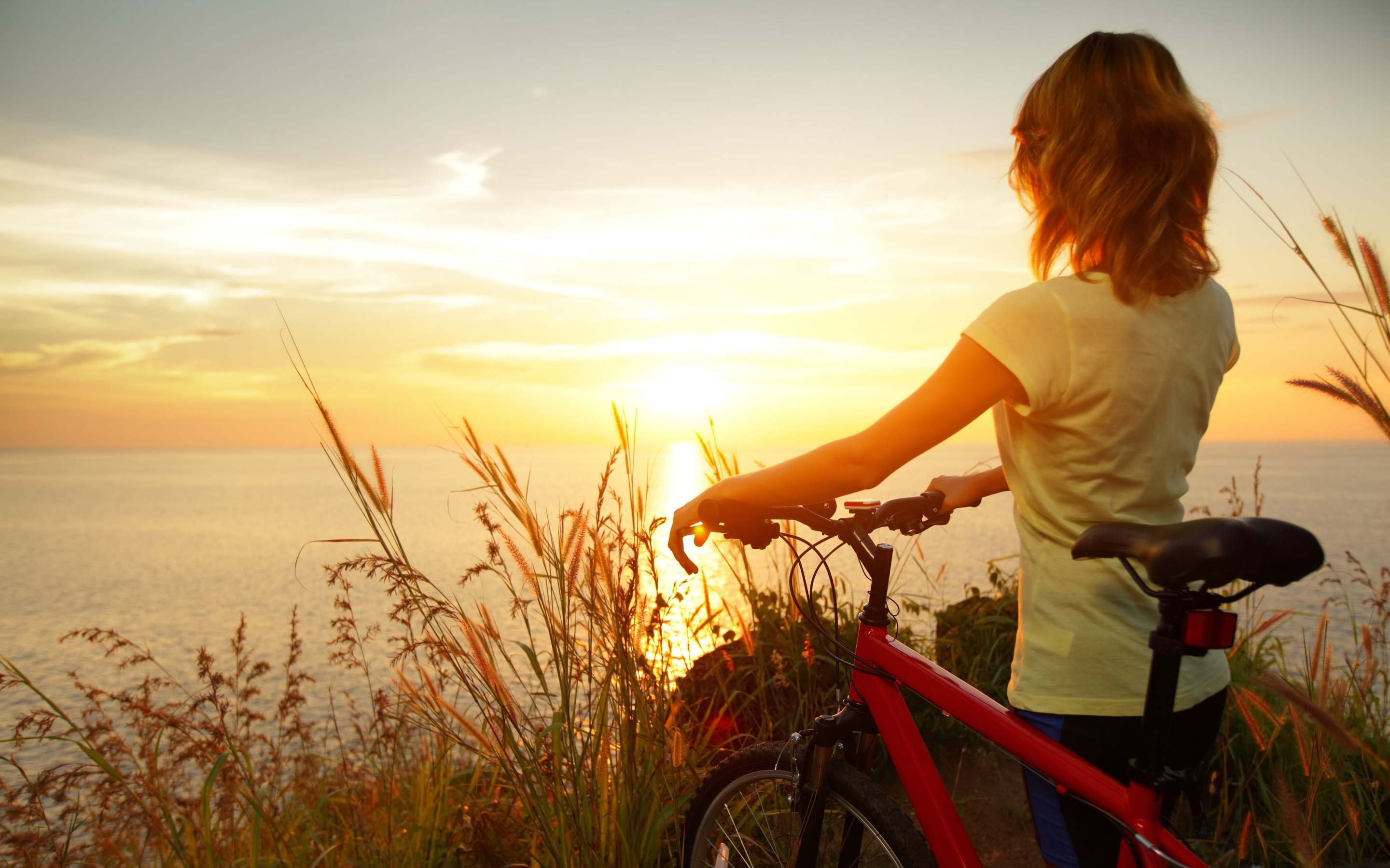 Biker girl watch sunset