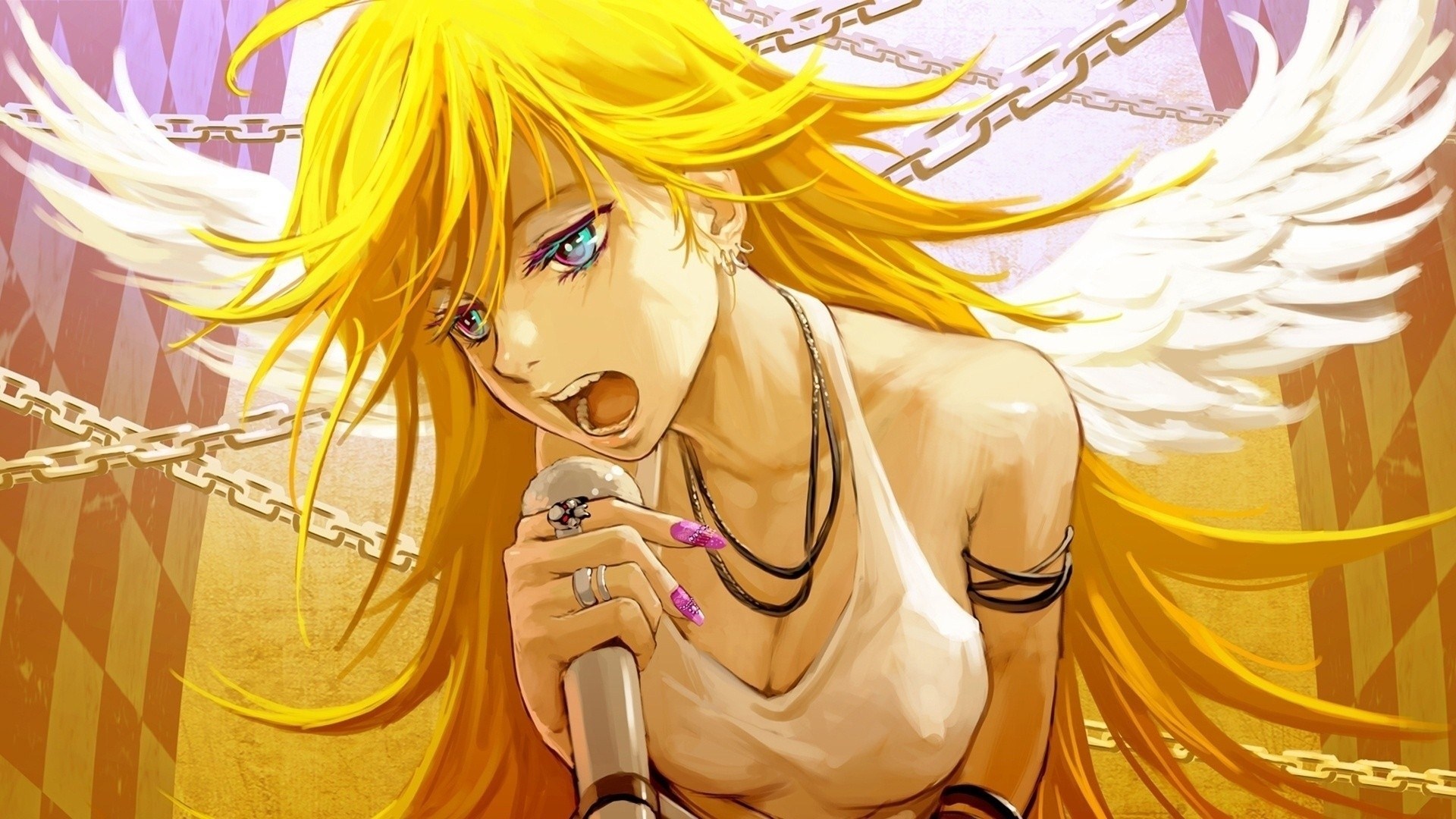 Blonde Anime Girl Sing Microphone