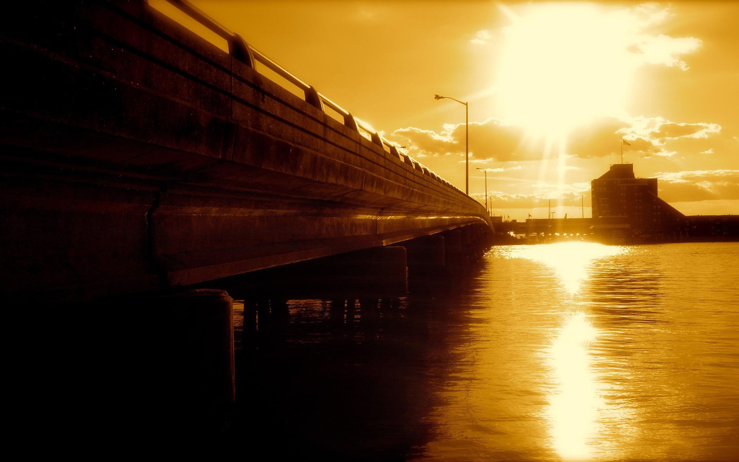 Bridge sunset reflection