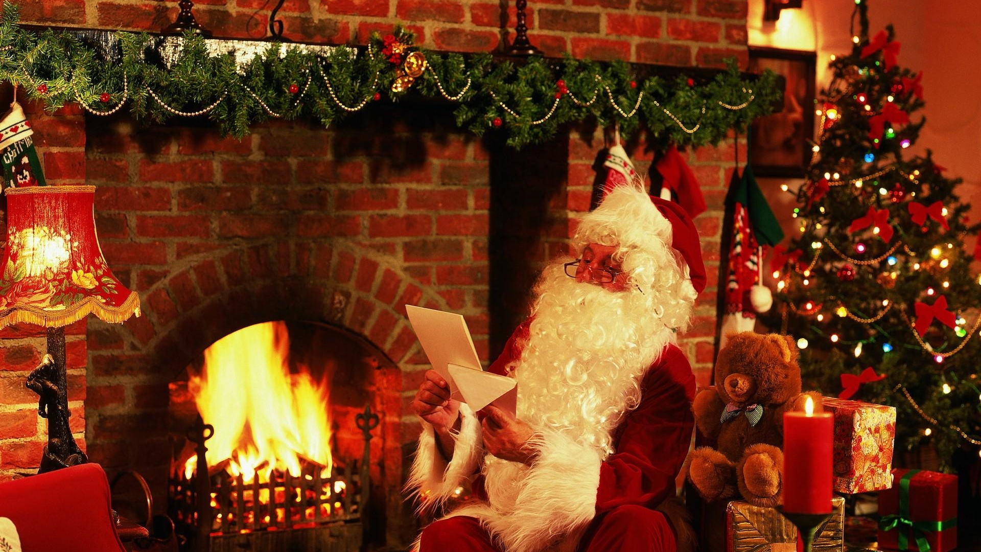 Preview wallpaper new year, christmas, santa claus, letter, gifts, fireplace,