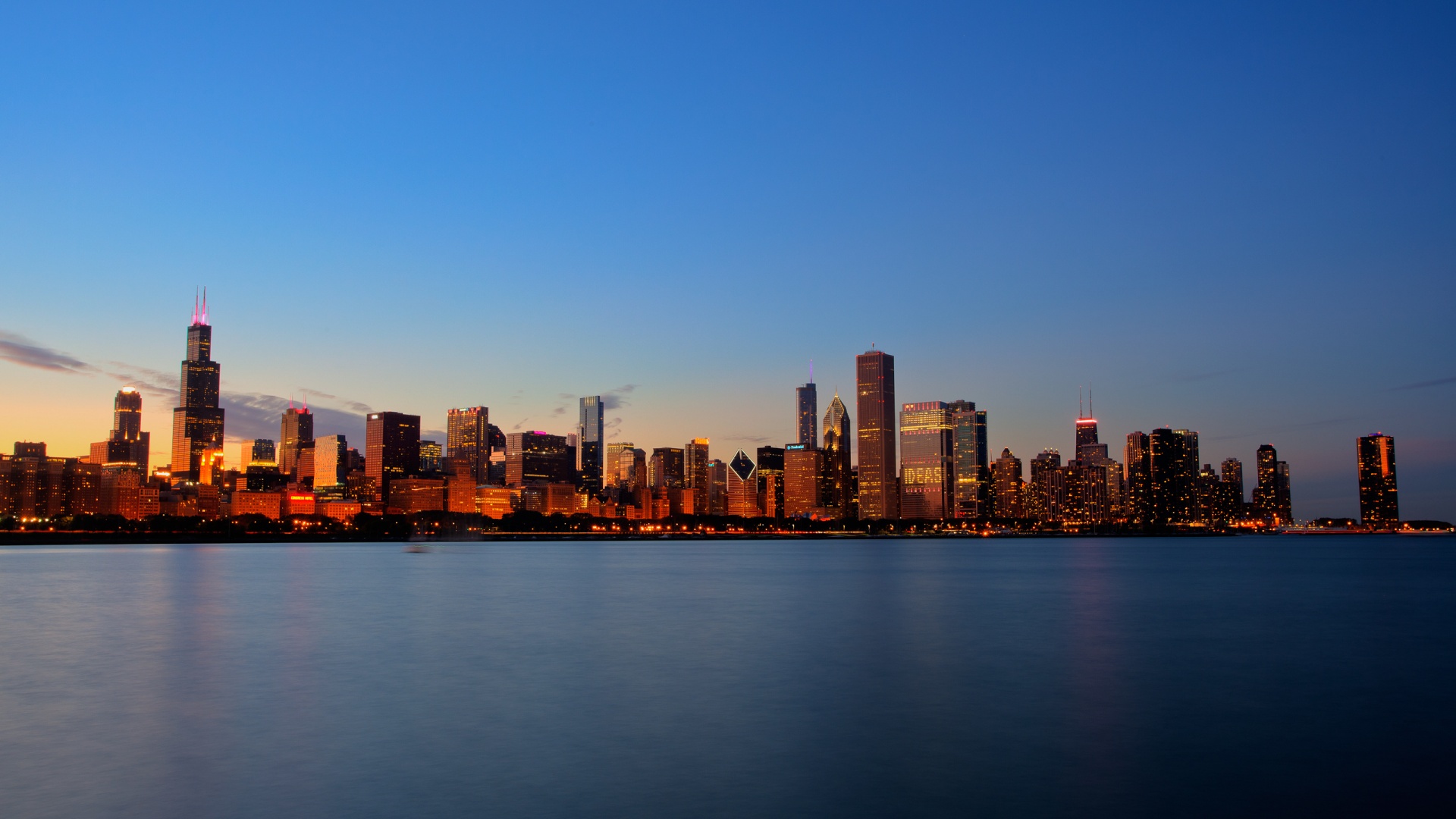 Chicago skyline sunset