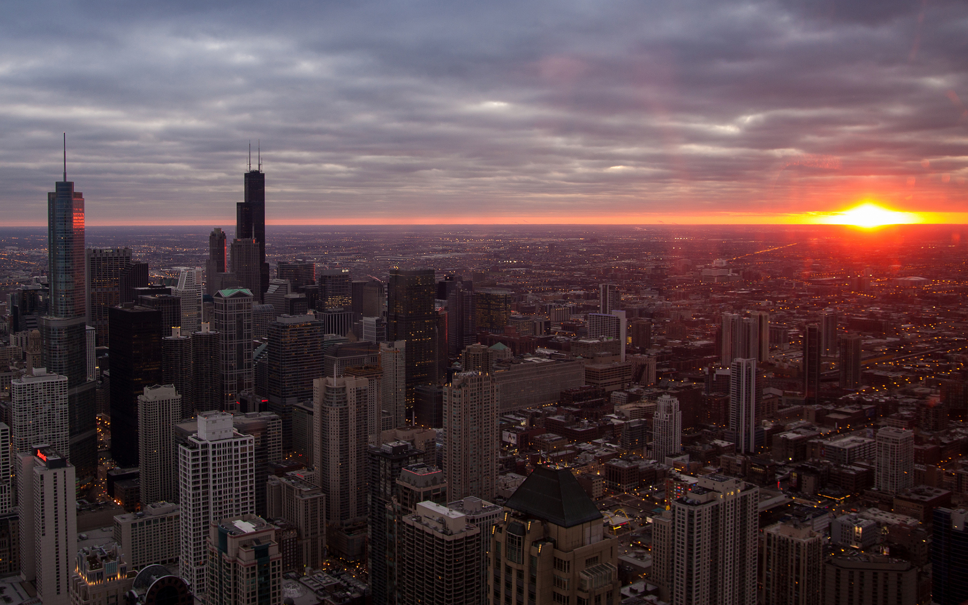 Chicago Buildings Skyscrapers Sunset architecture cities sky clouds sunrise wallpaper background