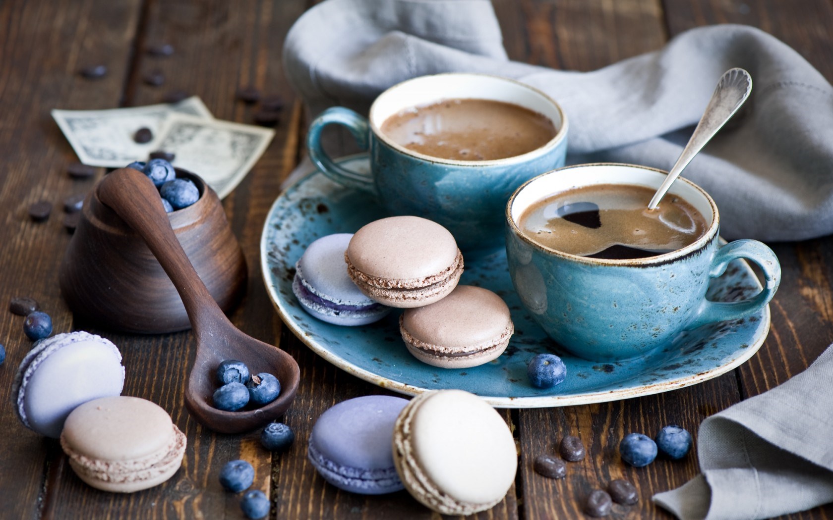 Cookies Macaroon Coffee Dessert Blueberries