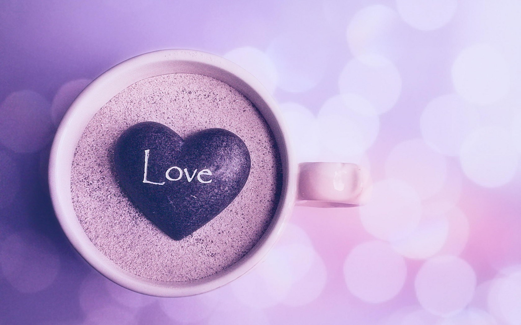 Cup Mug Sand Stone Heart Inscription Love Mood