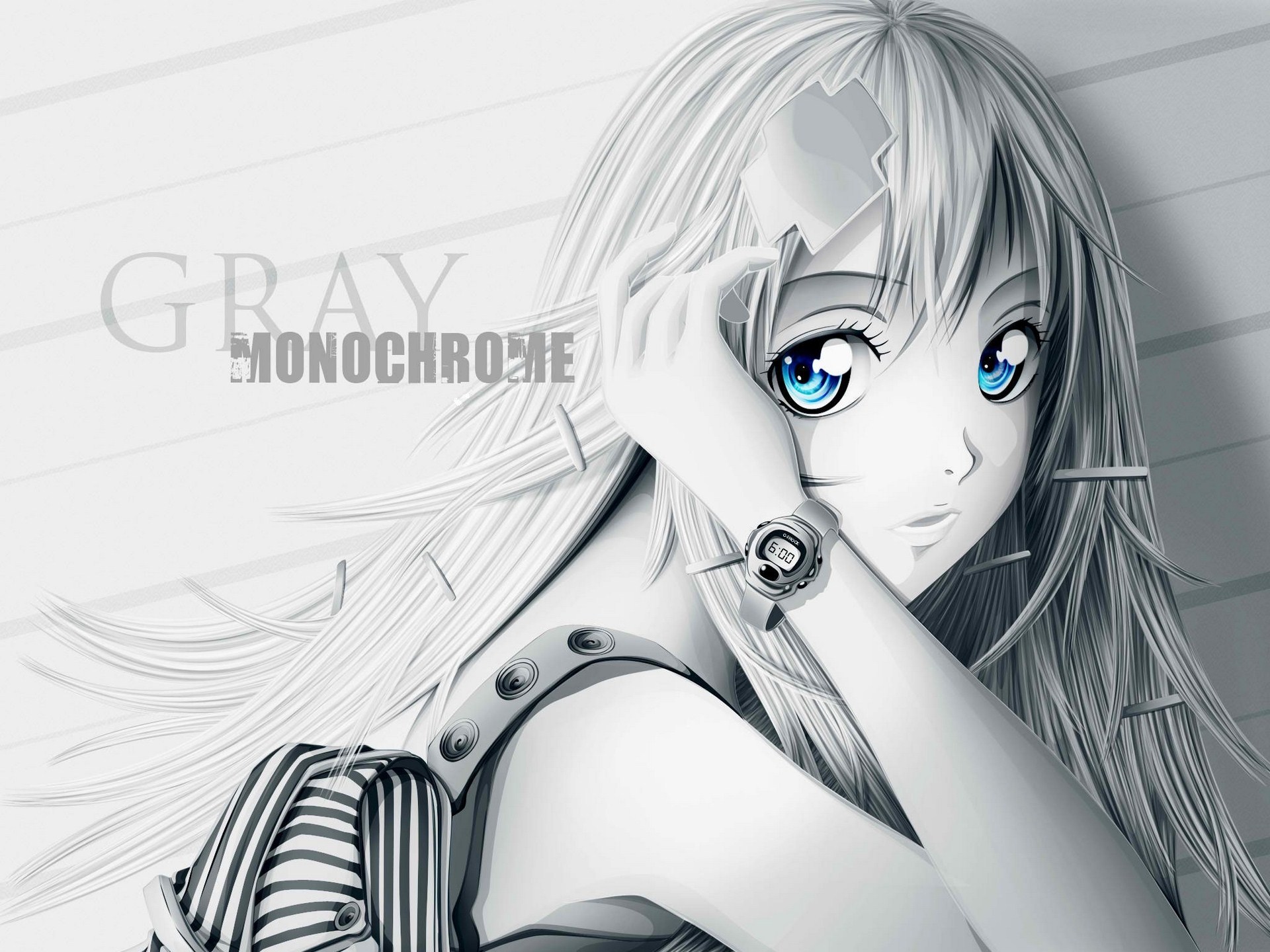 Cute Anime Girl Blue Eyes Gray HD Wallpaper