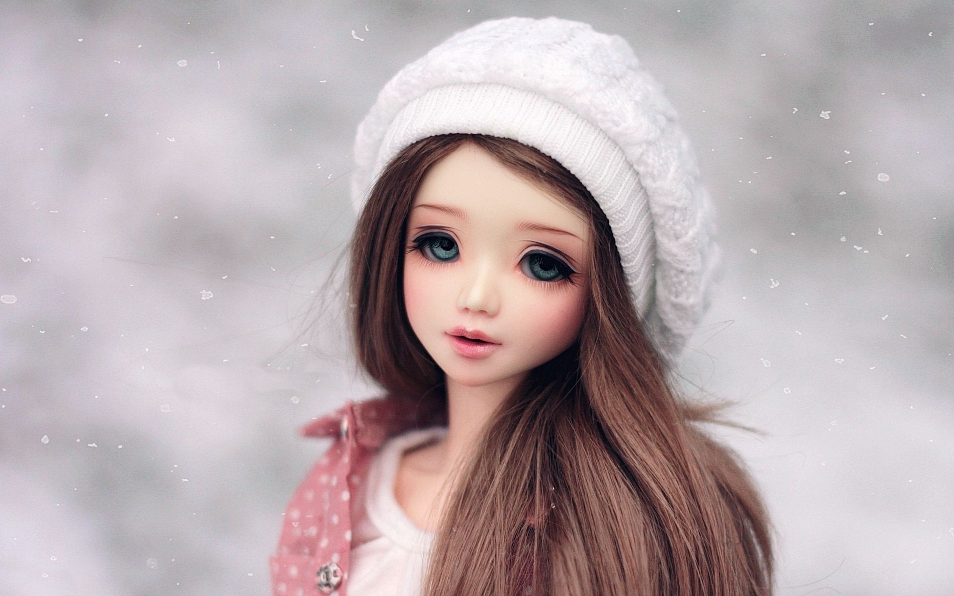 Long Hair Cute Barbie Doll in Winter Cap Full HD wallpaper Image Photo