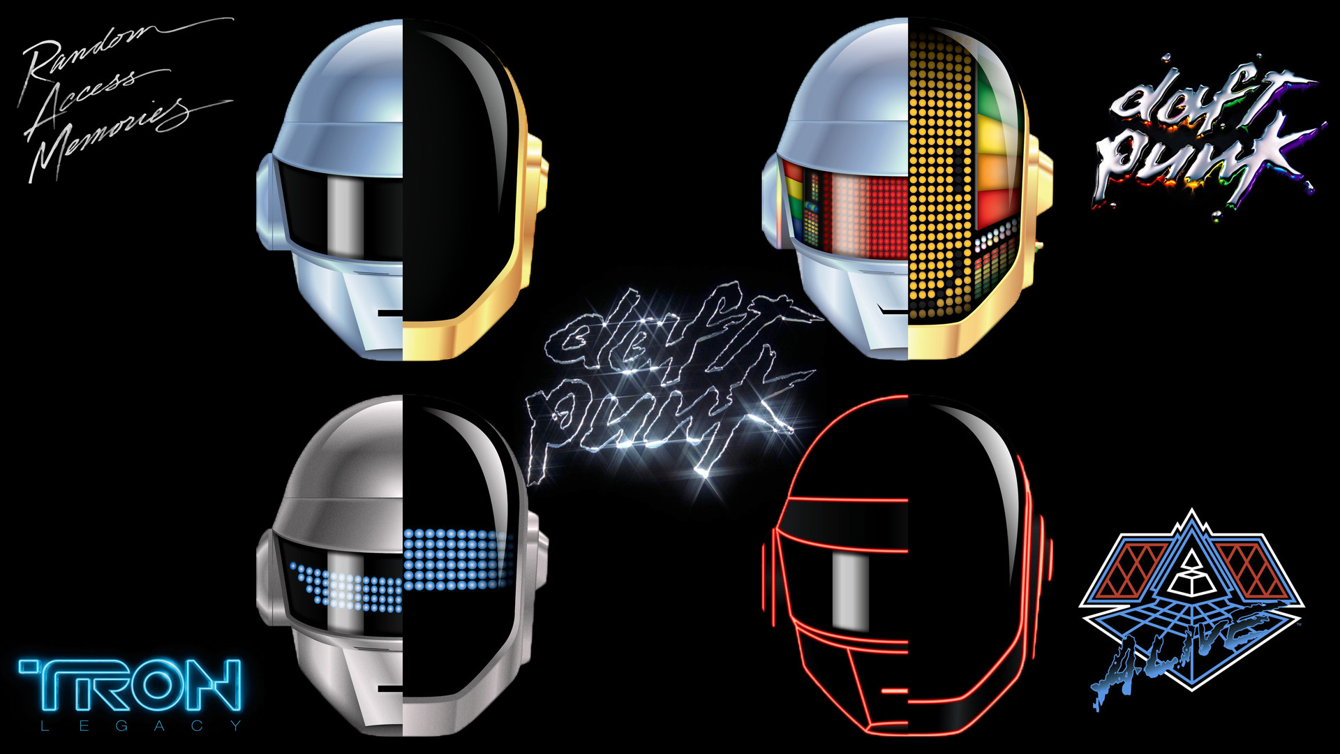 Wallpaper of Daft Punk's many helmets ...