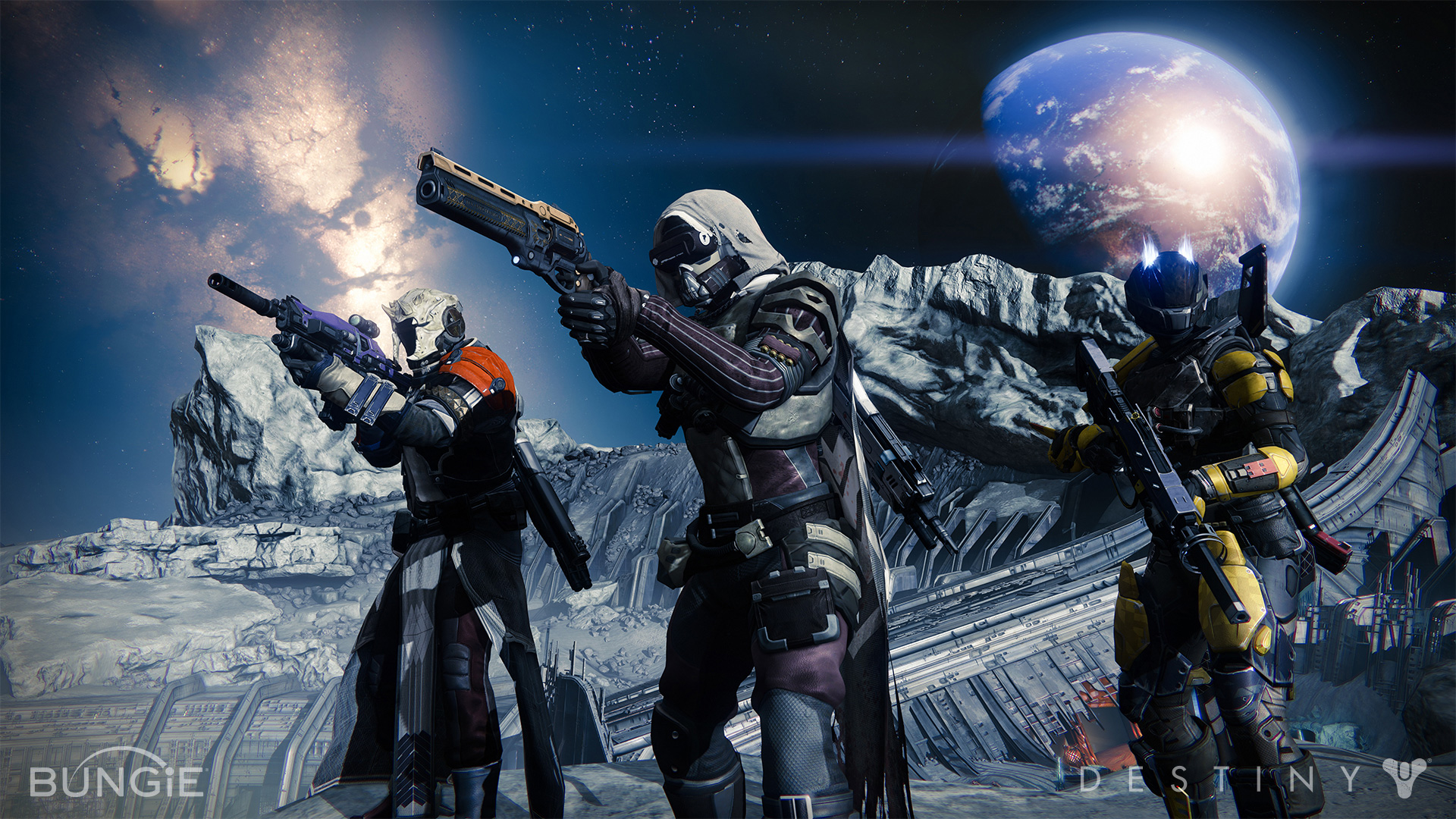 From left to right: Warlock, Hunter, and Titan.