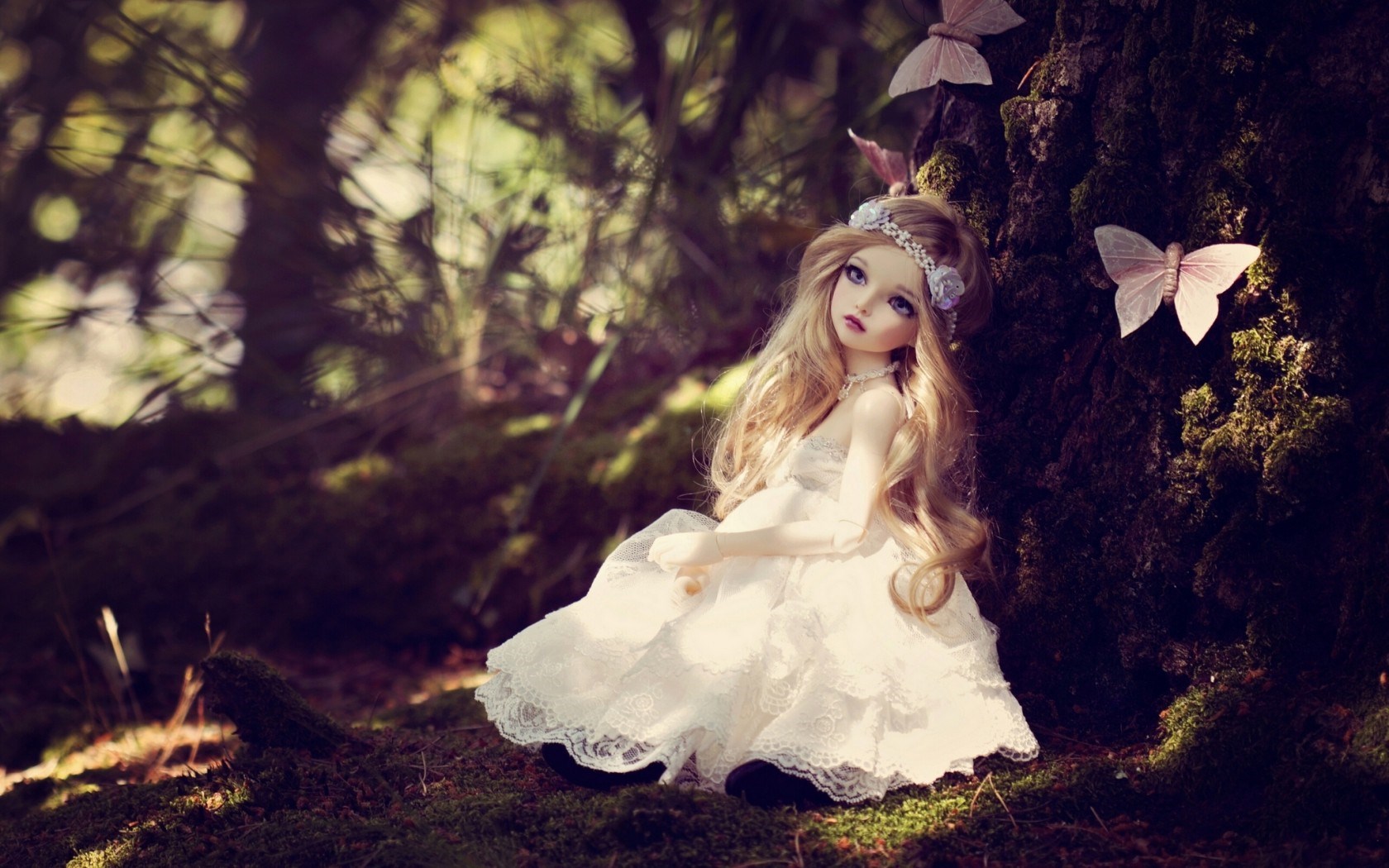 Doll Blonde Girl Dress Butterflies