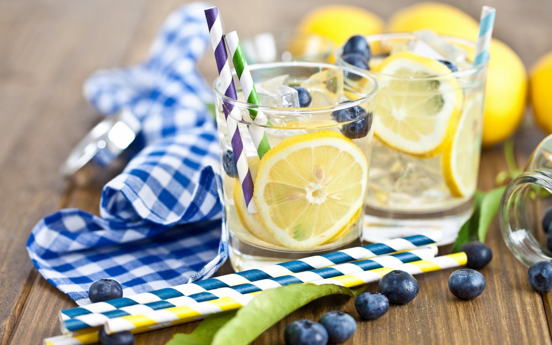 Drink Lemon Berries Blueberries Ice Cubes