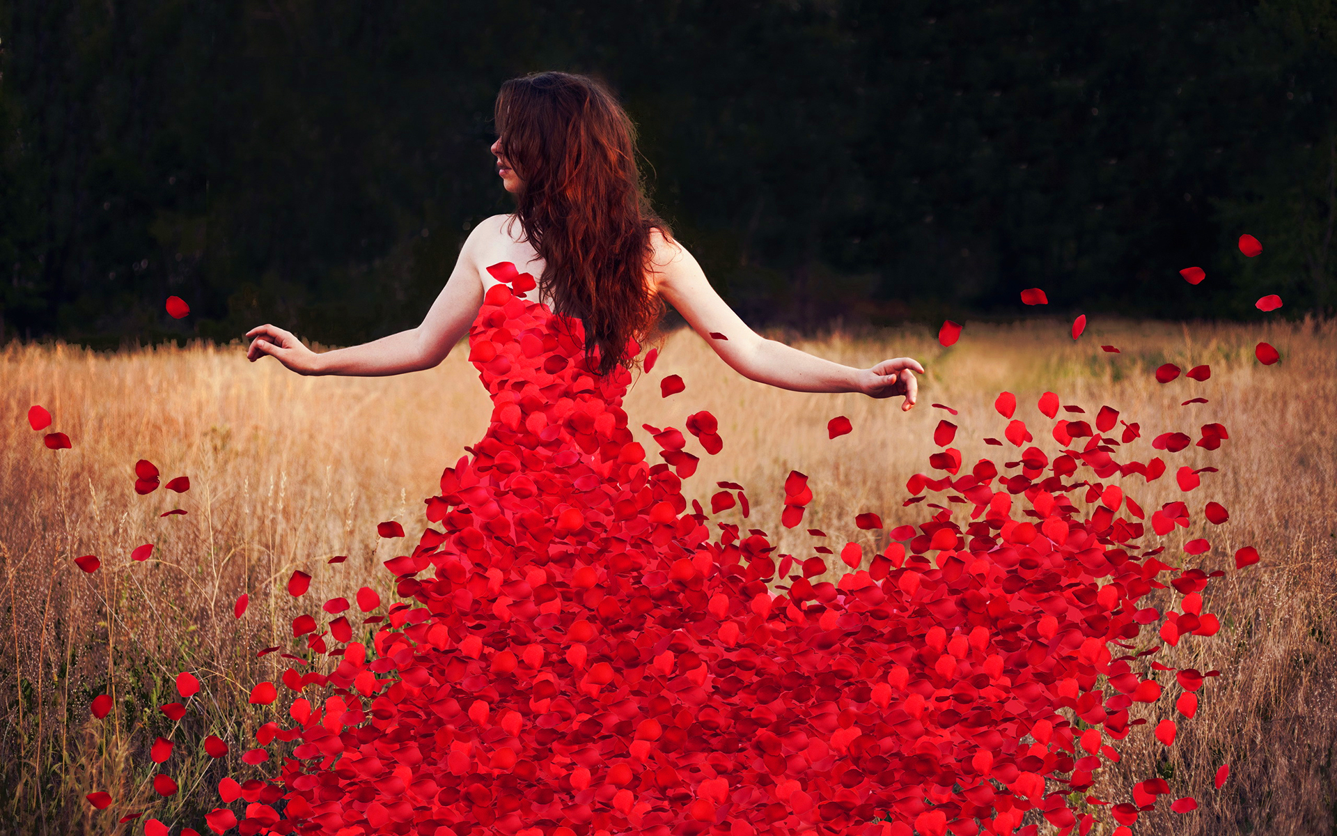 Woman flower petals dress