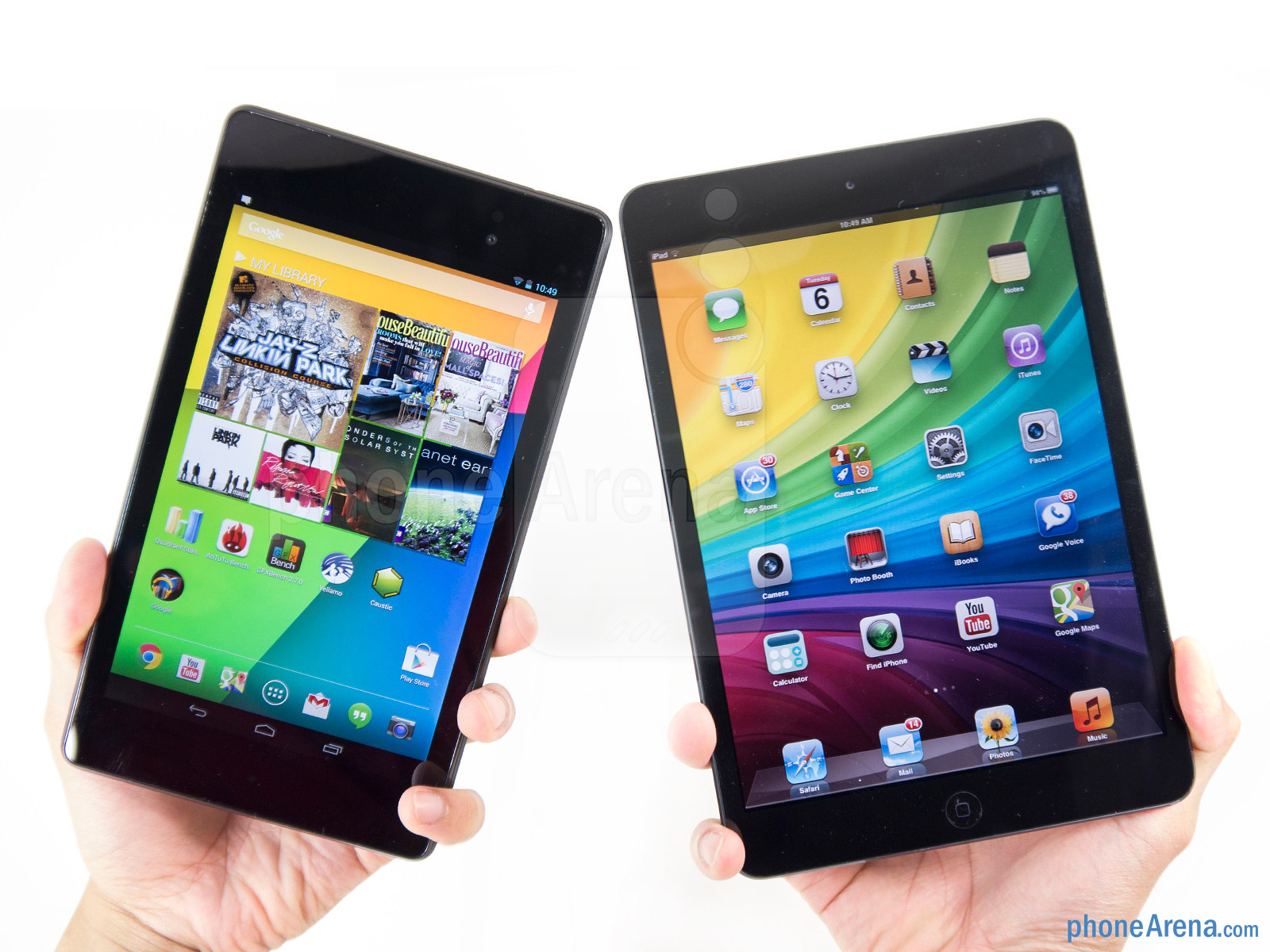 The Google Nexus 7 (left) and the Apple iPad mini (right) -