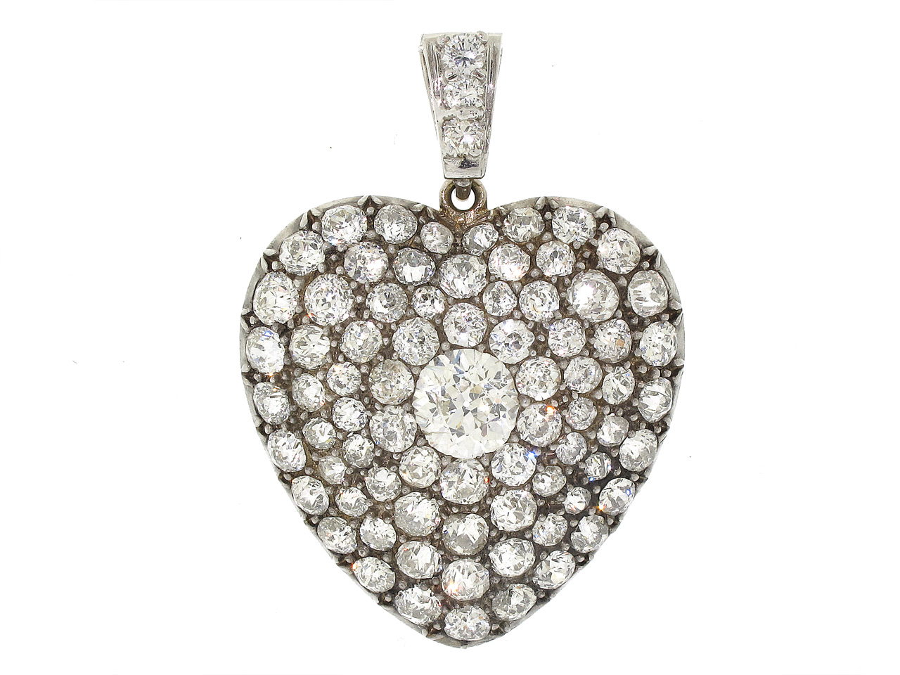 Antique Victorian Diamond Heart Pendant in Silver and Gold