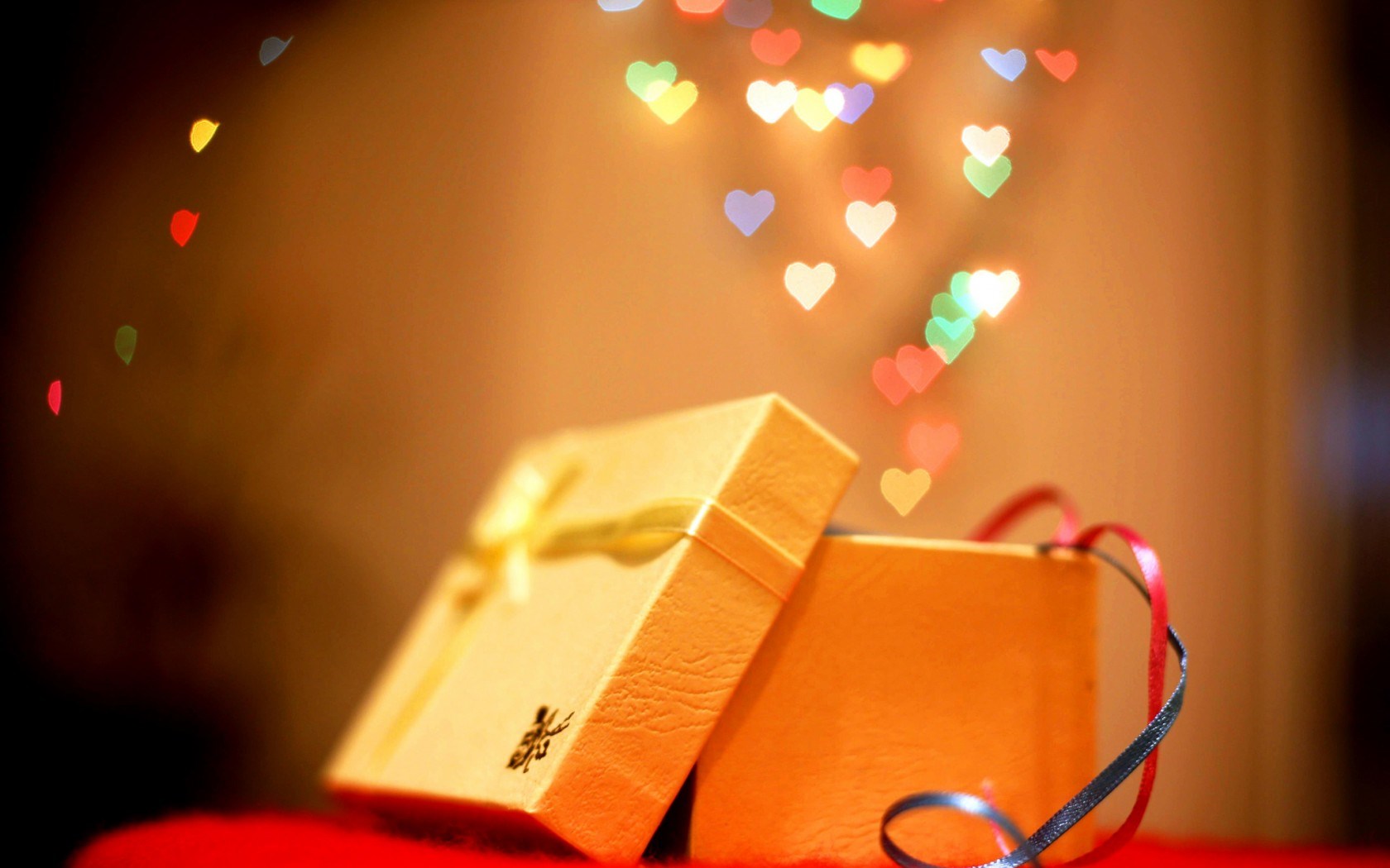 Holiday New Year Christmas Gift Box Bokeh Hearts