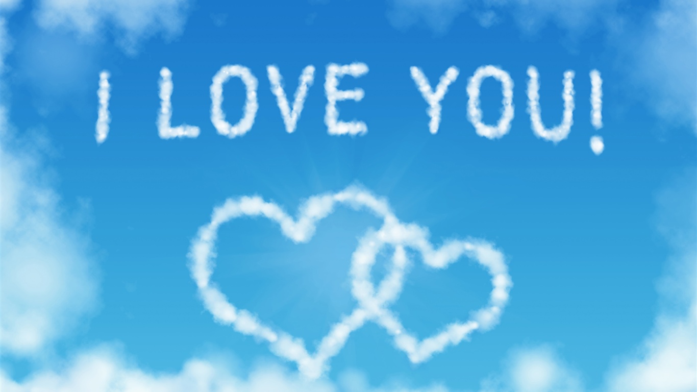 I Love You Heart Shaped Clouds in The Blue Sky Wallpaper 1366x768px
