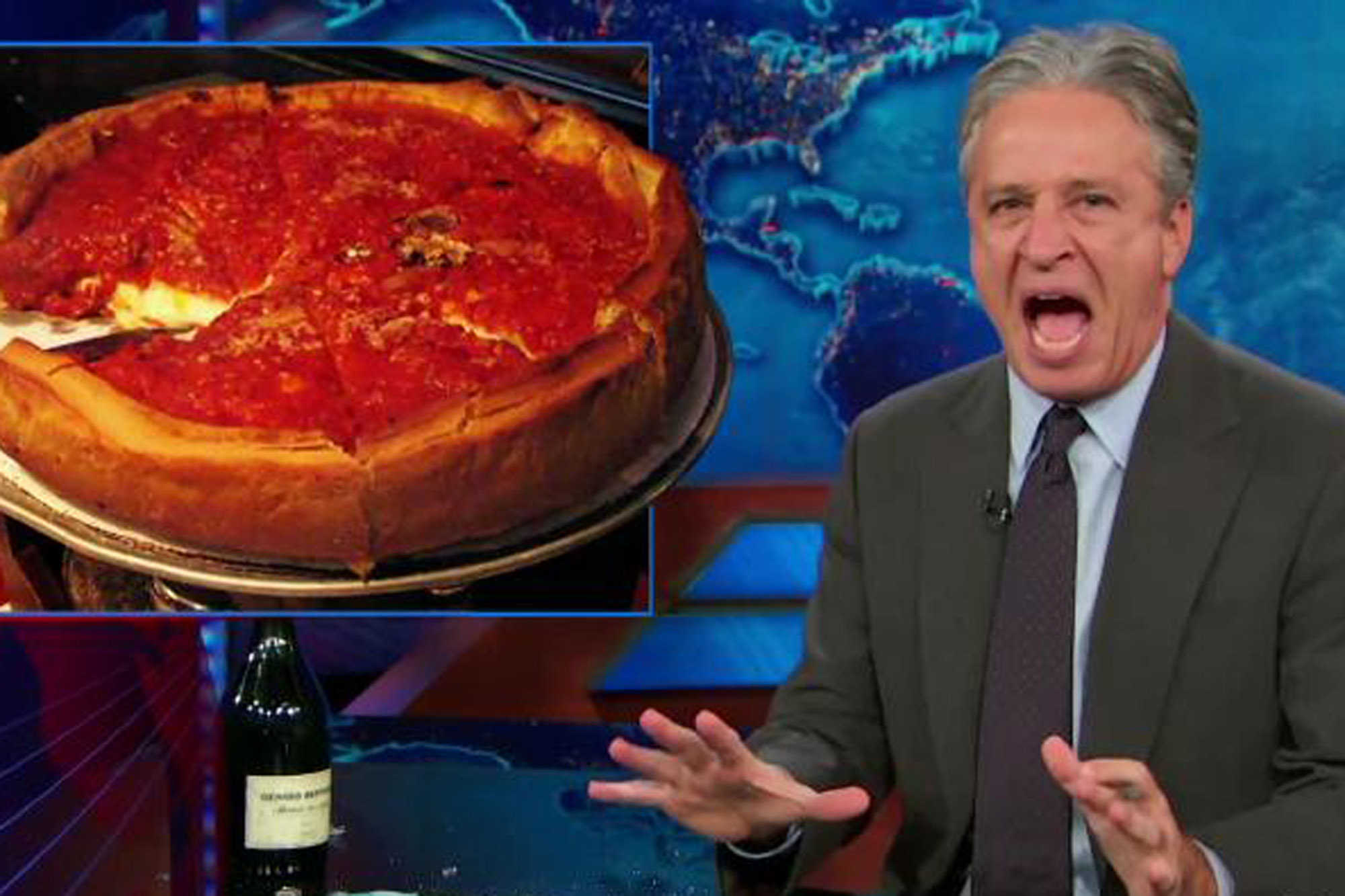 Jon Stewart takes down Chicago's deep dish pizza in an epic "Daily Show" rant. Photo: Youtube