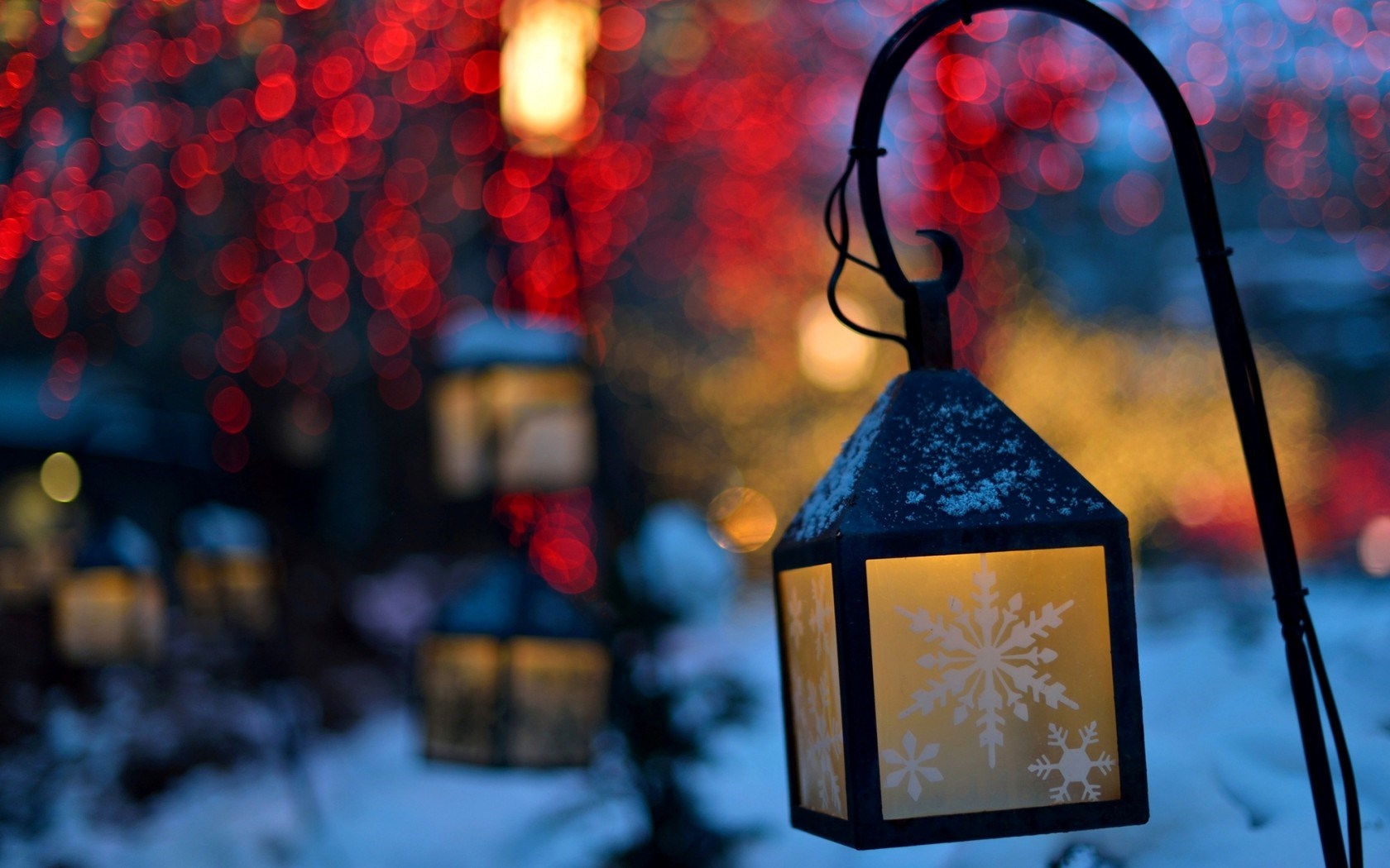 Lanterns Lights Snowflakes Winter Nature Christmas