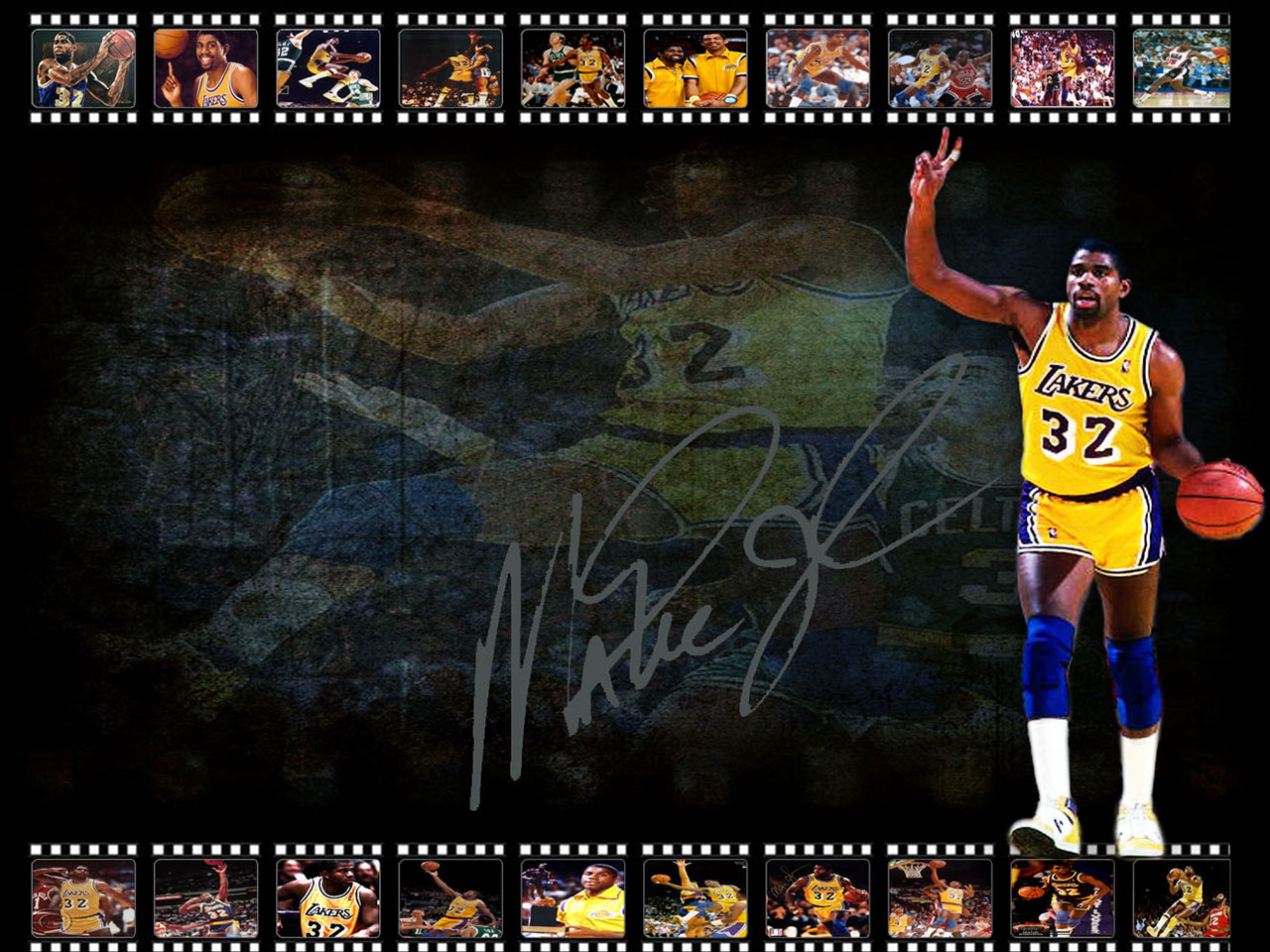 Magic Johnson LA Lakers Signed Wallpaper
