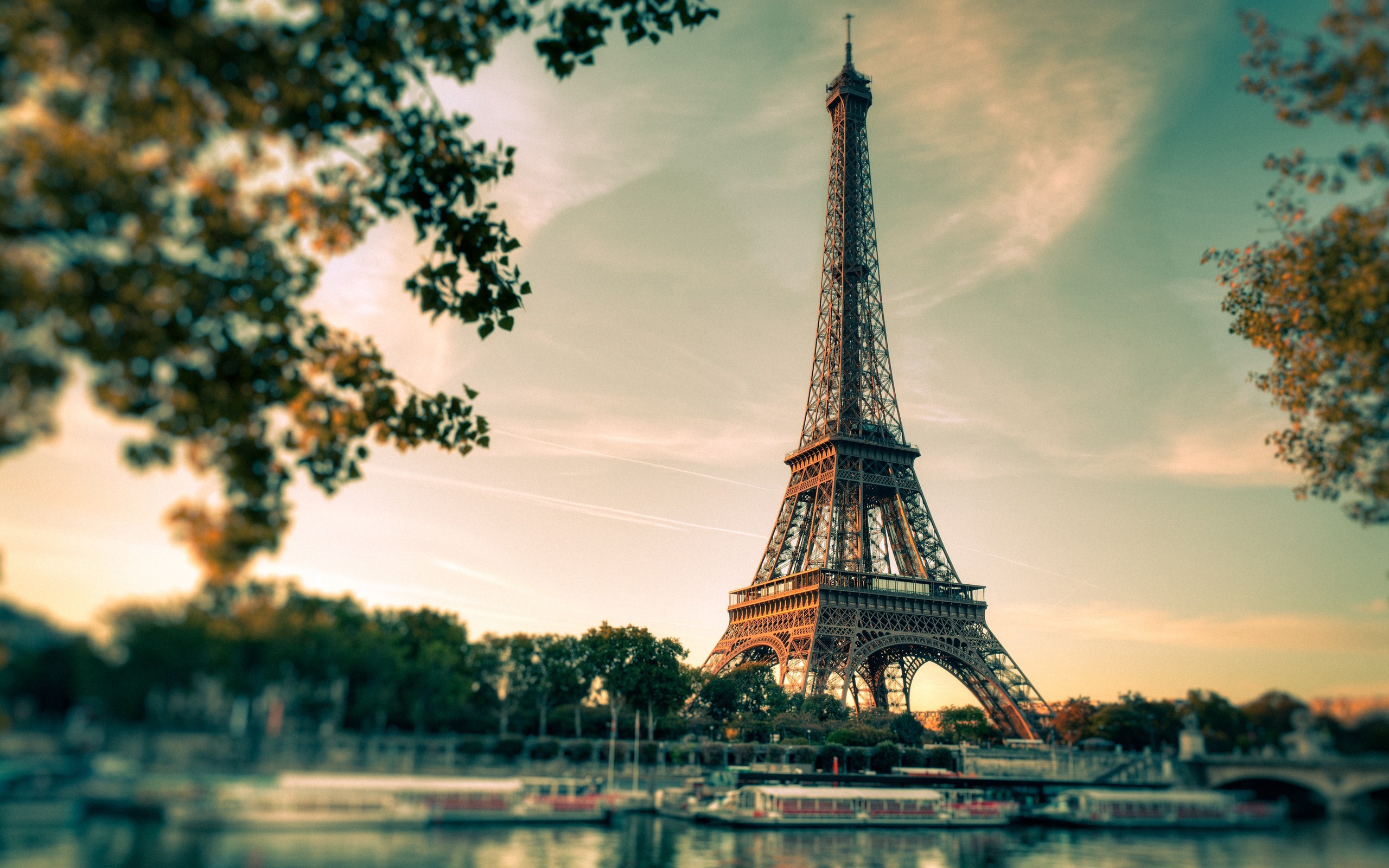 Paris Eiffel Tower France Sunset City River Photo