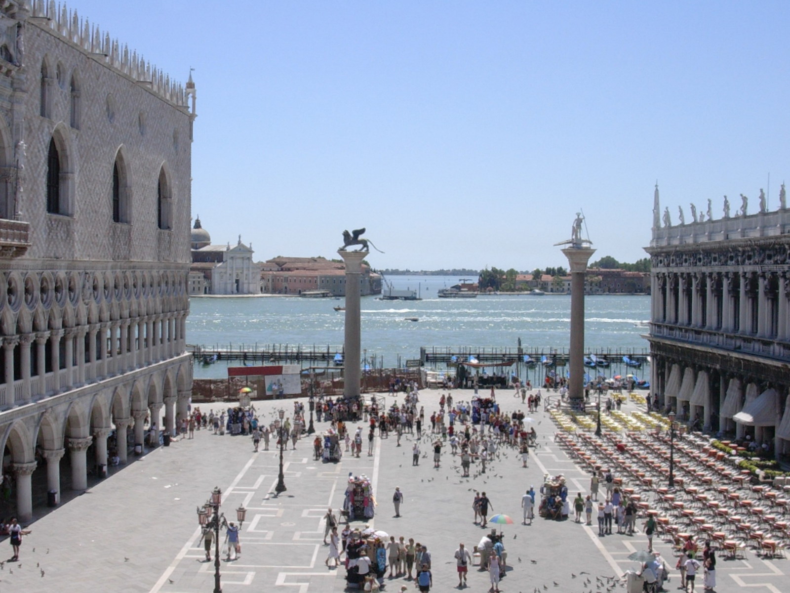 The Piazzetta di San Marco with the two columns in their centuries-old setting.