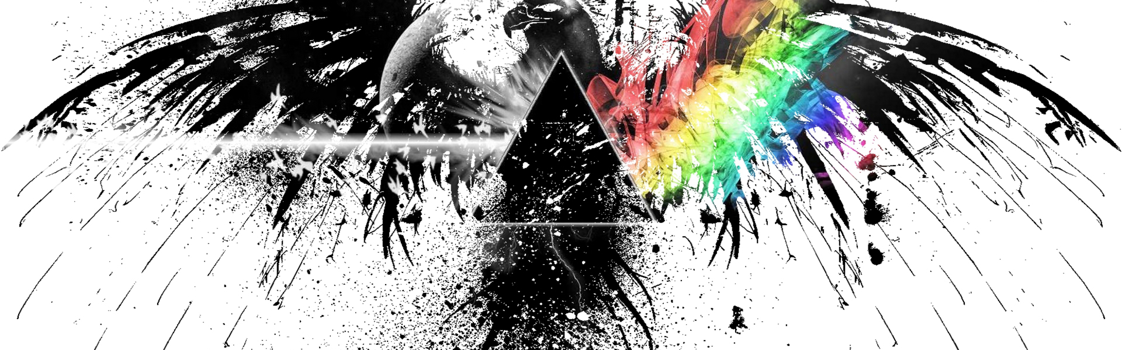 Preview wallpaper pink floyd, bird, graphics, spray, colors 3840x1200