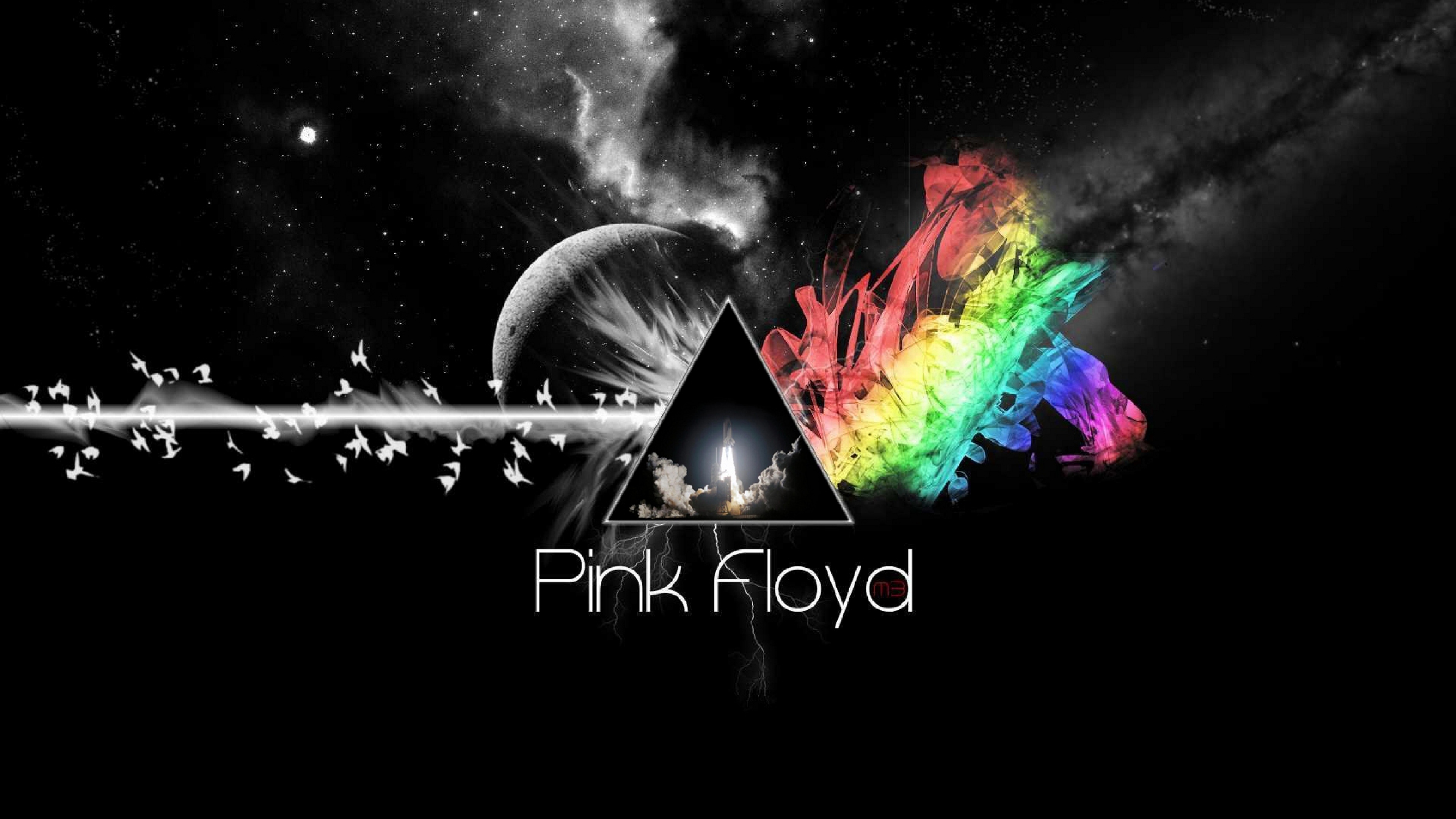 Preview wallpaper pink floyd, triangle, colors, space, background 3840x2160