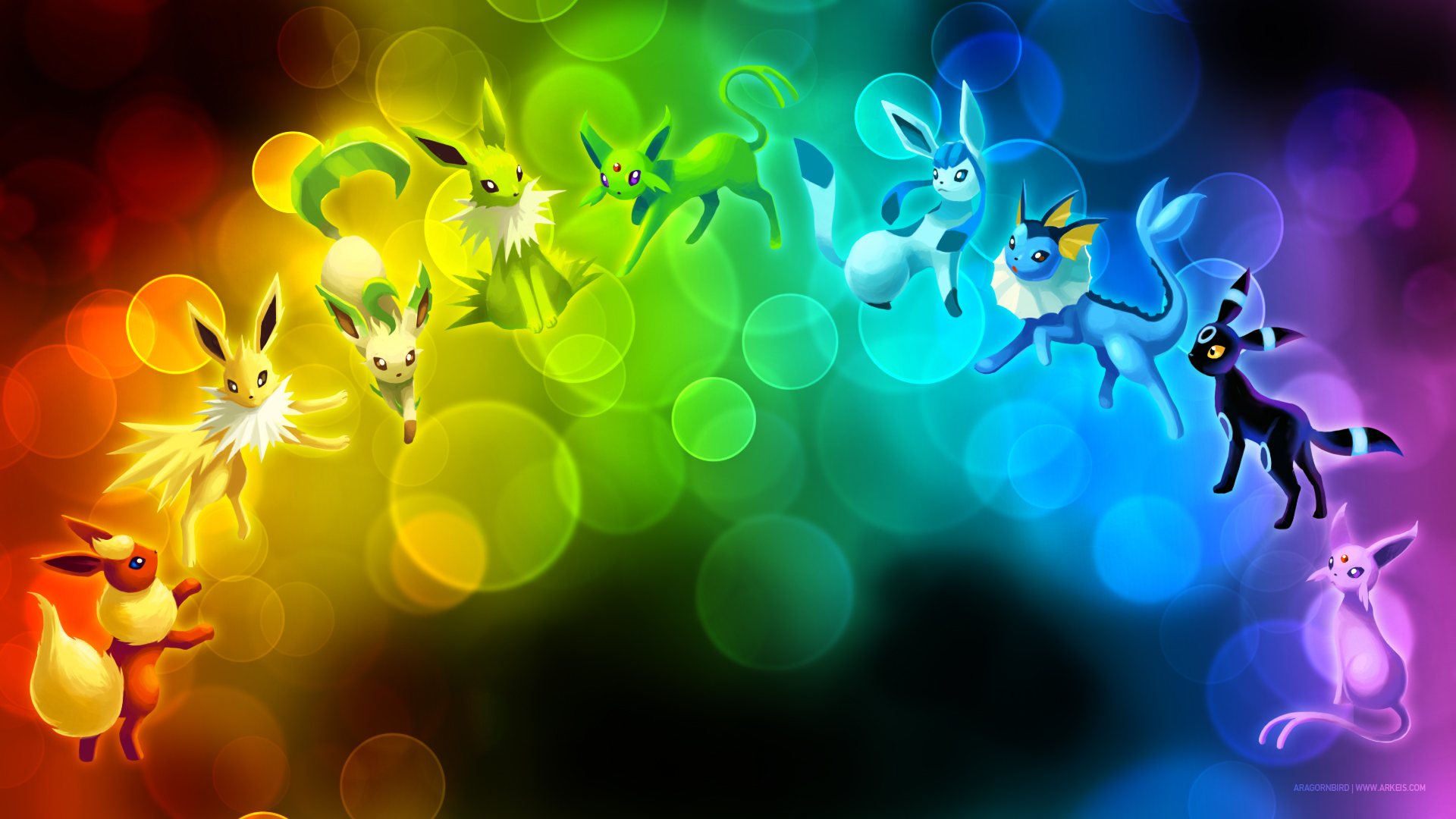 [Wallpaper] Eeveelution Rainbow by arkeis-pokemon