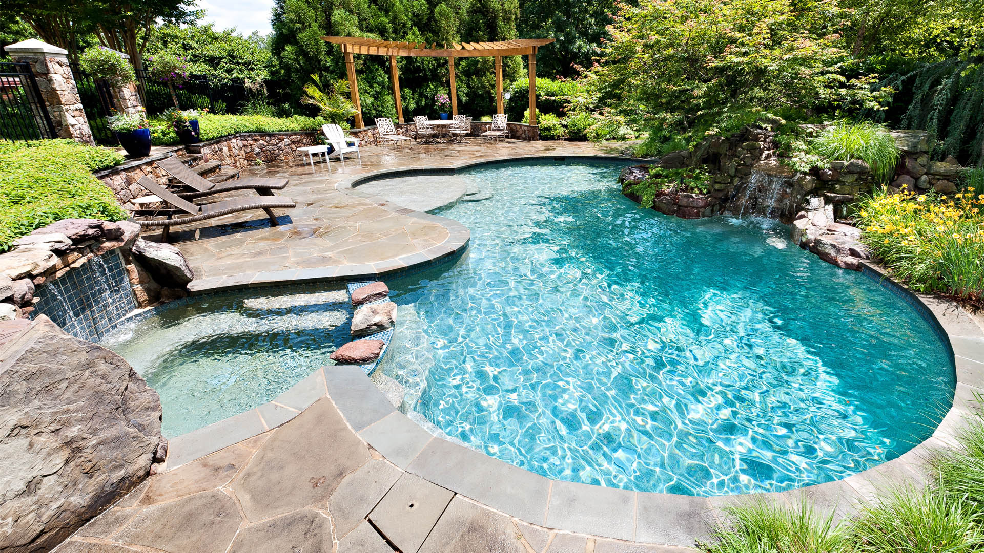 Full Size of Swimming Pool, Wonderful inground pool design ceramic tile natural stone deck small ...