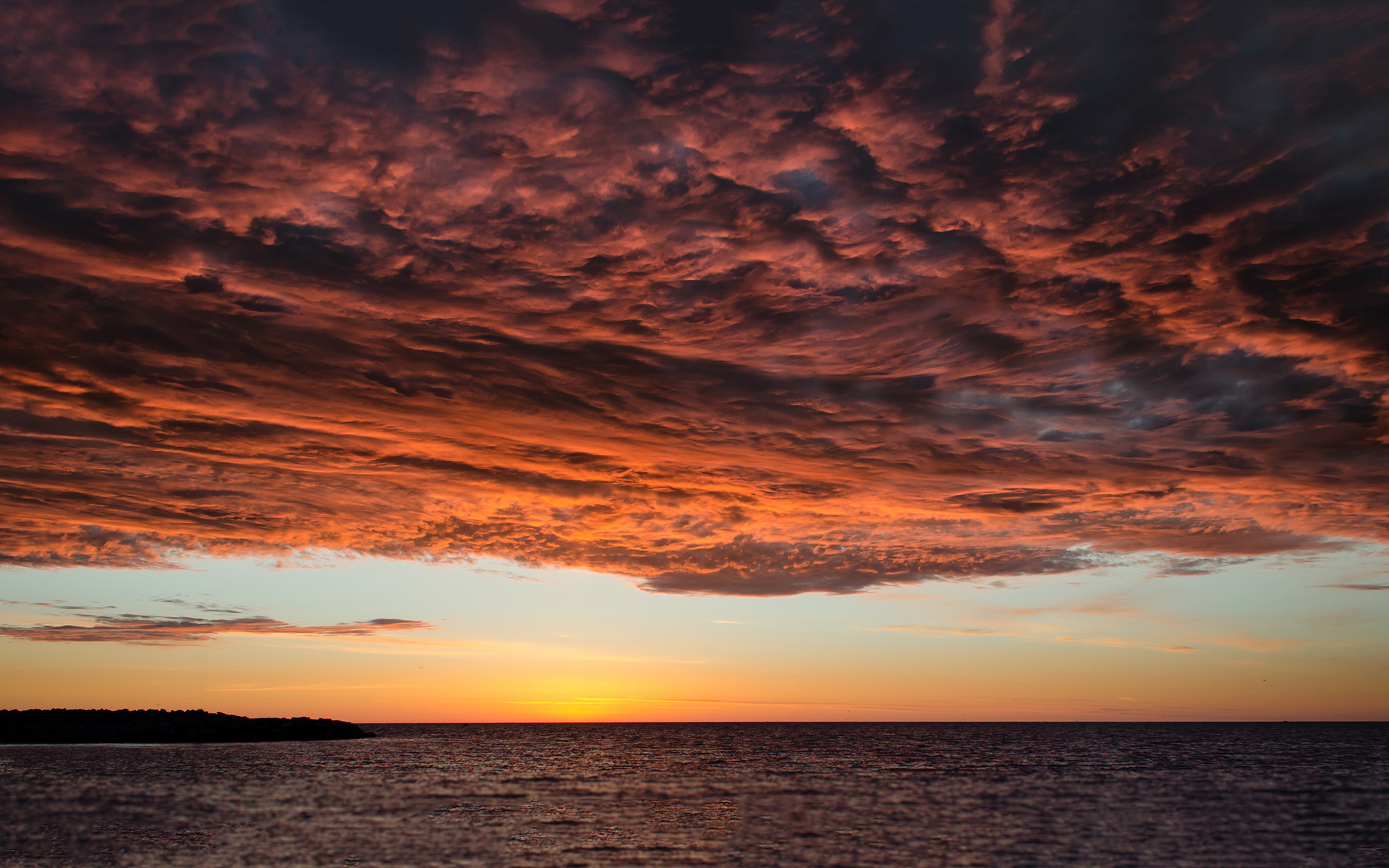 Red sunset over lake michigan