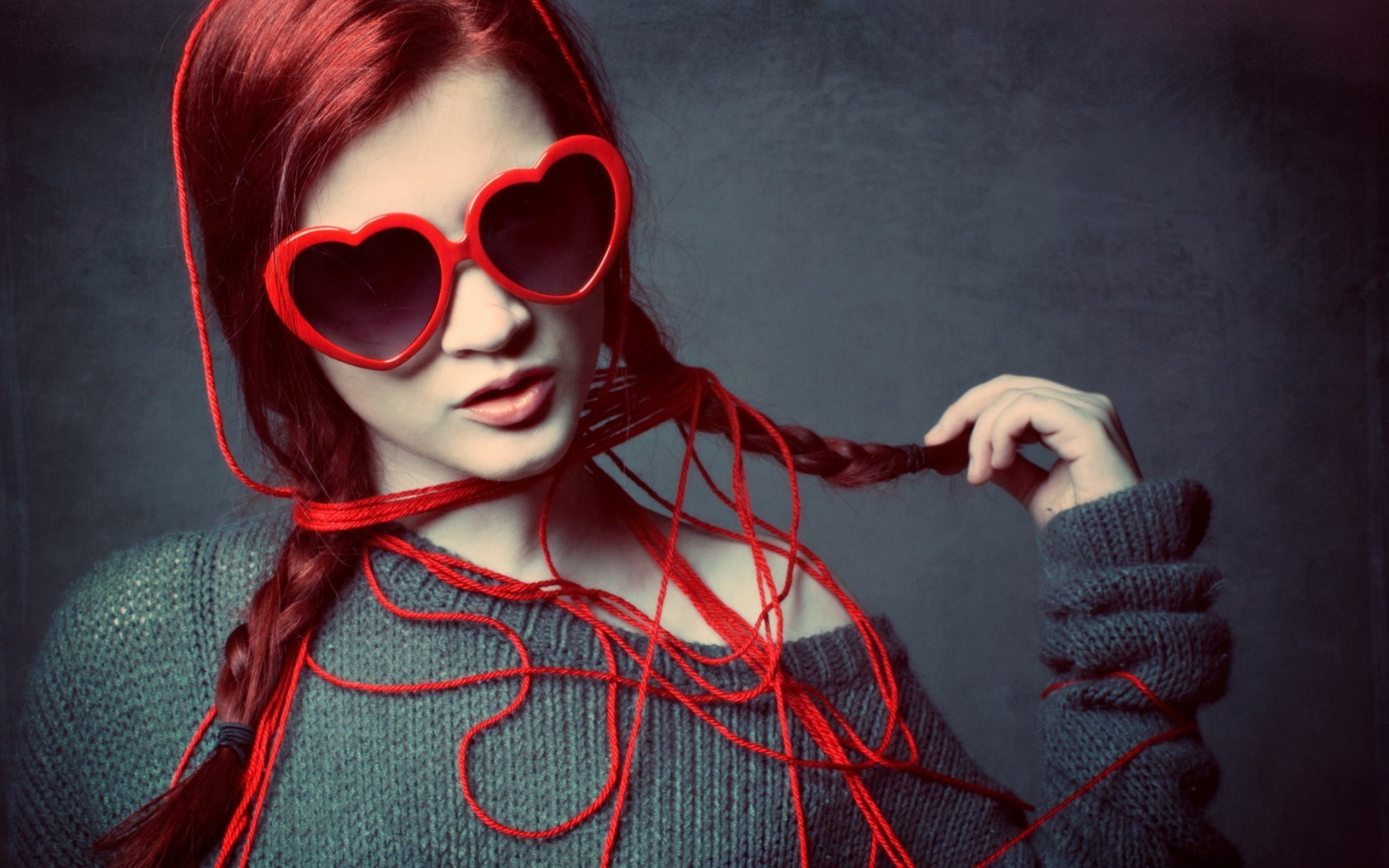 Redhead Girl Heart Sunglasses Style Fashion