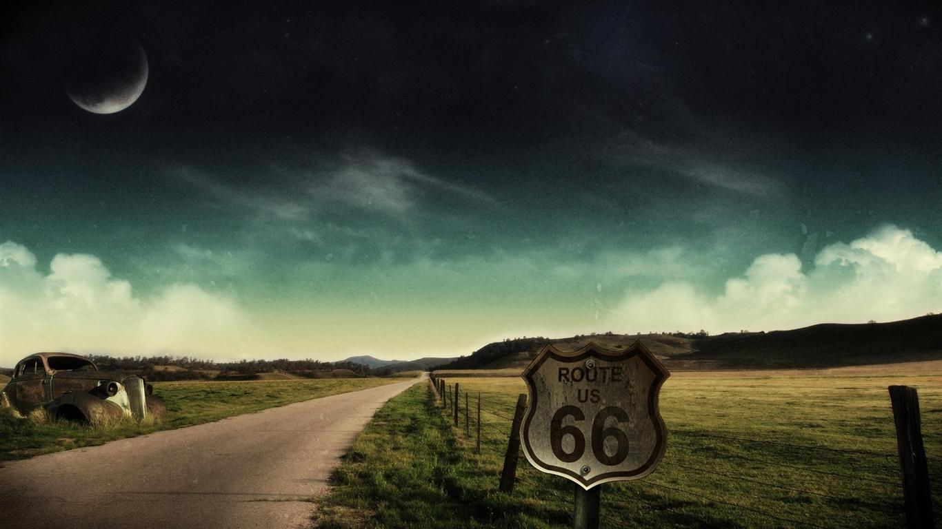 1366x768 high definition Rural road and signs backgrounds