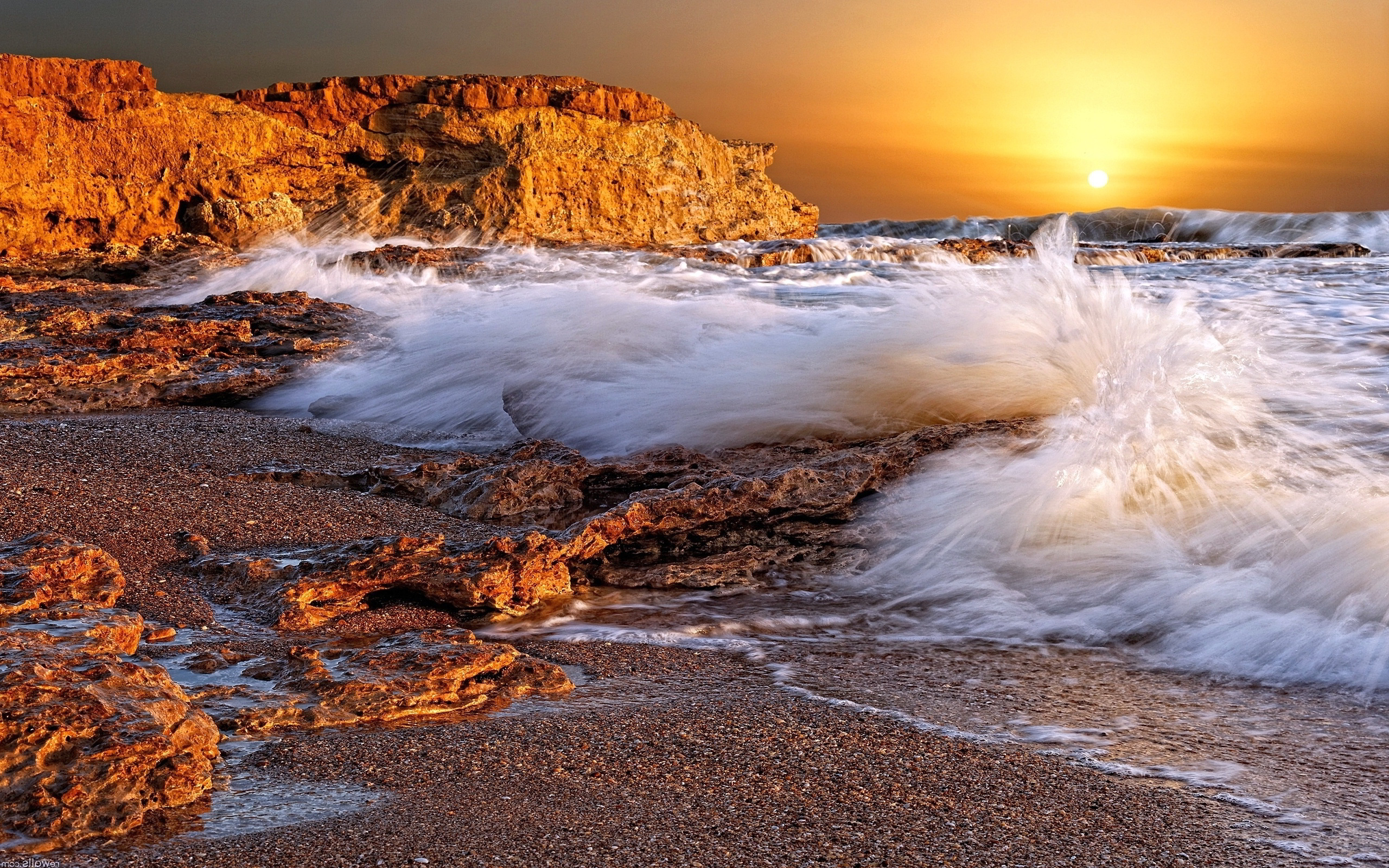 Sea waves sunset beach