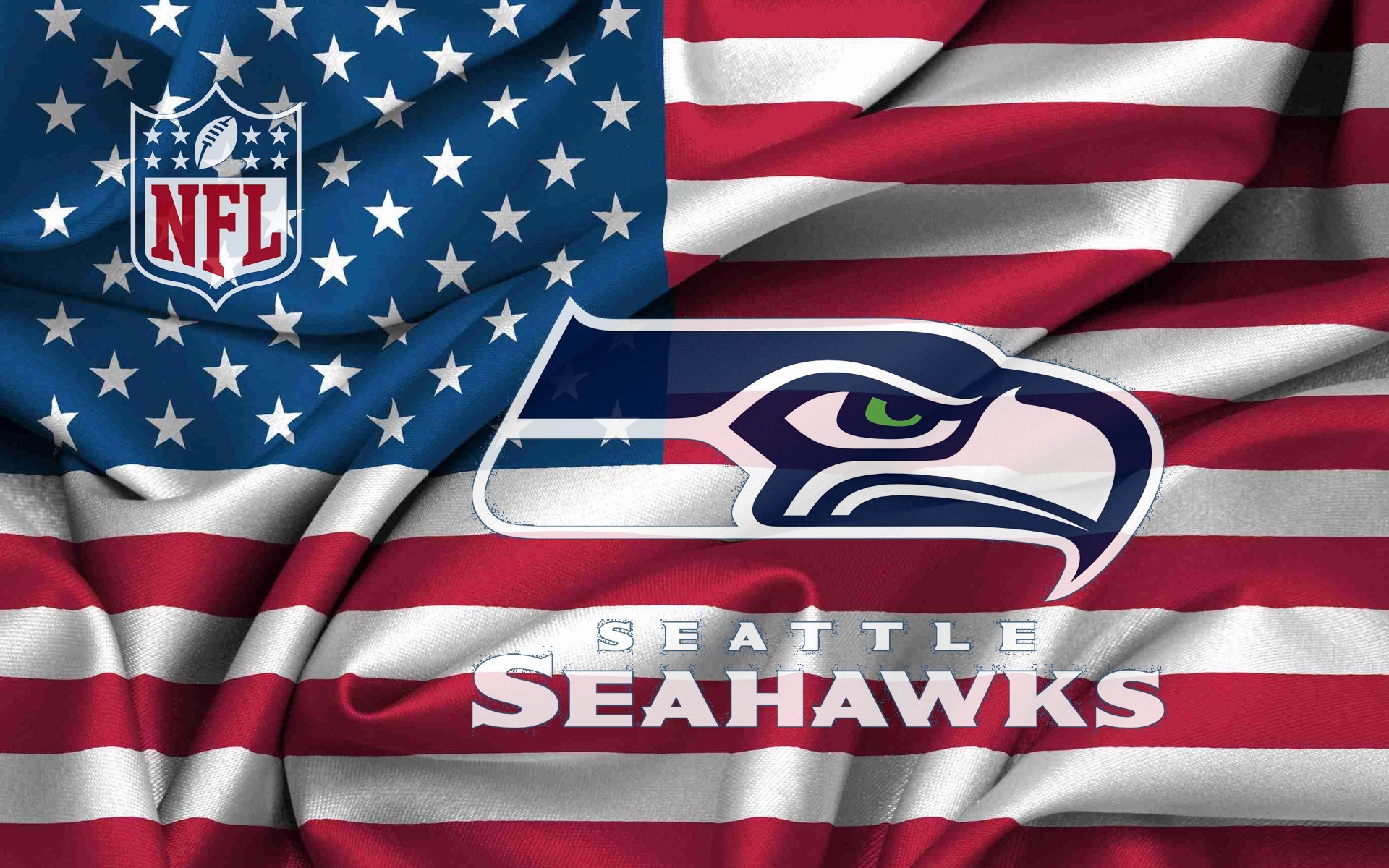 Seattle Seahawks On USA Windy Flag 1920x1200 WIDE