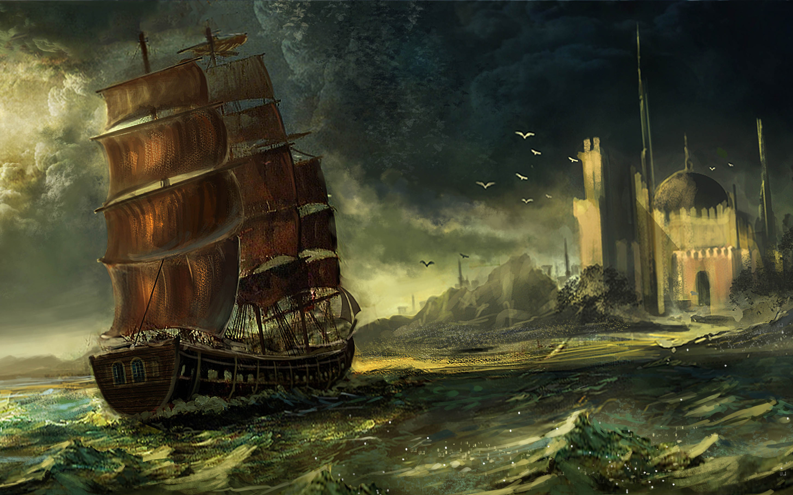 sea waqas mallick ship sailing art wallpaper background