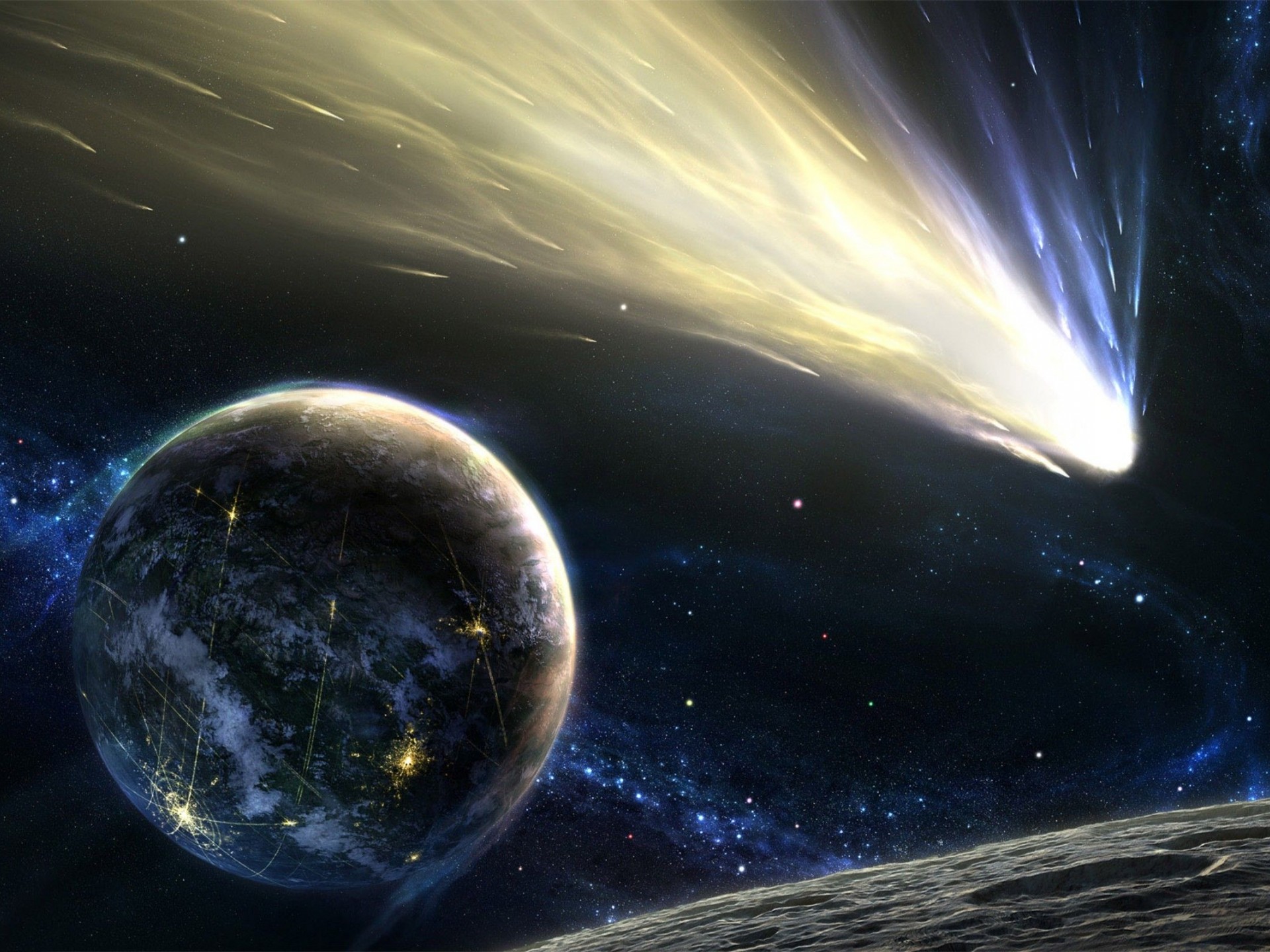 Space planets stars meteorites comets moon sun mikyway hd desktop free download wallpaper