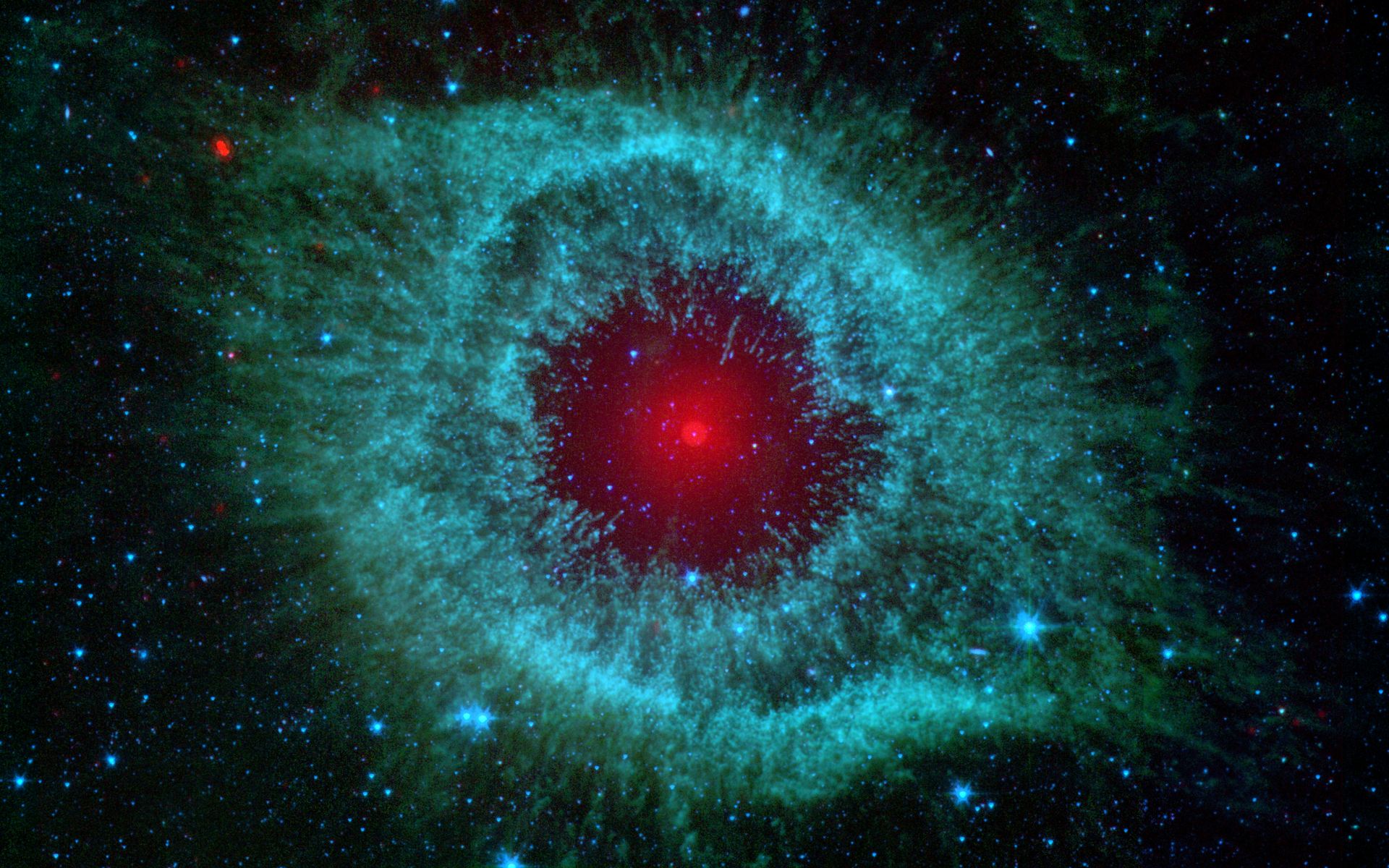 This infrared image from NASA's Spitzer Space Telescope shows the Helix nebula, a cosmic starlet