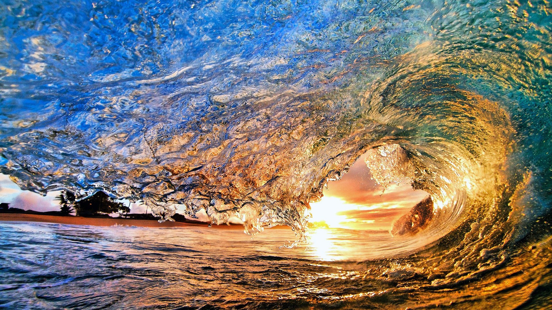 Spectacular wave in sunset HD wallpaper 1920x1080 ...