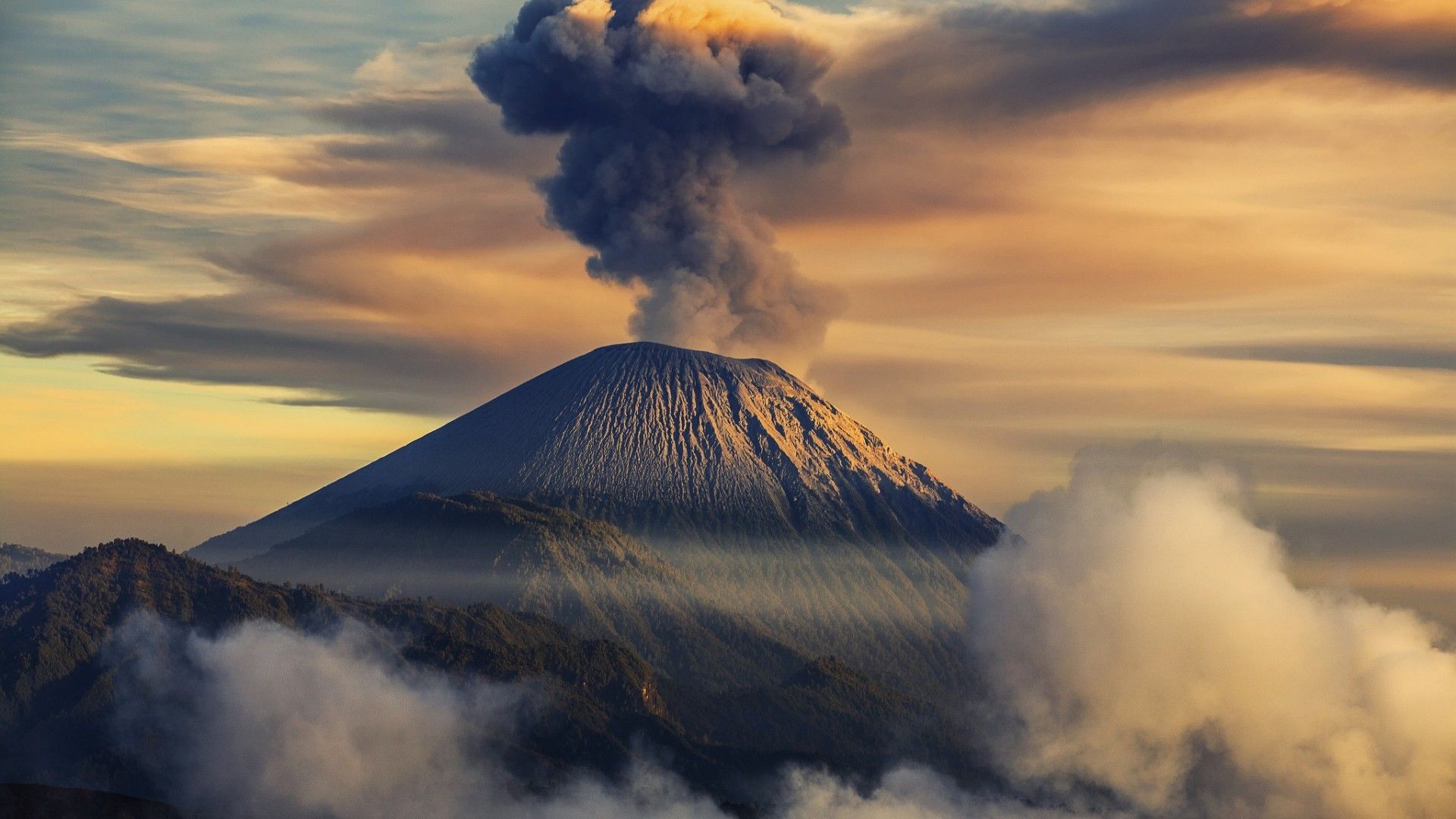 Volcano Smoke Aerial View Wallpaper