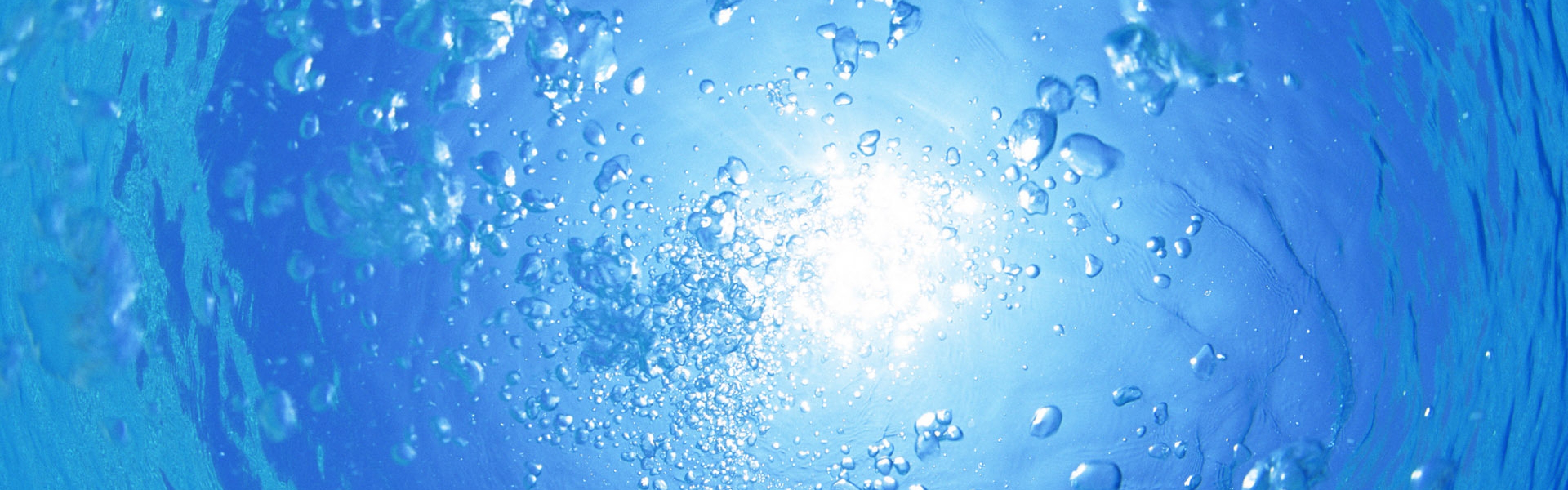 3840x1200 Wallpaper bubbles, water, blue, light, air